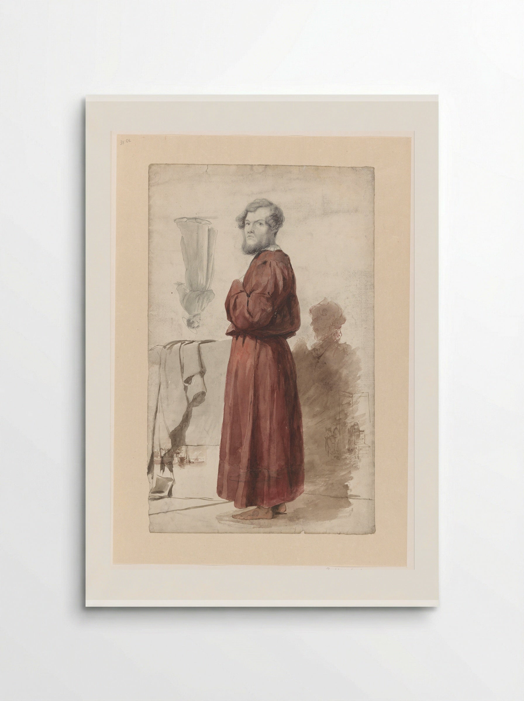 Figuurstudies met een staande man in rode kamerjas - Jan Weissenbruch - Poster