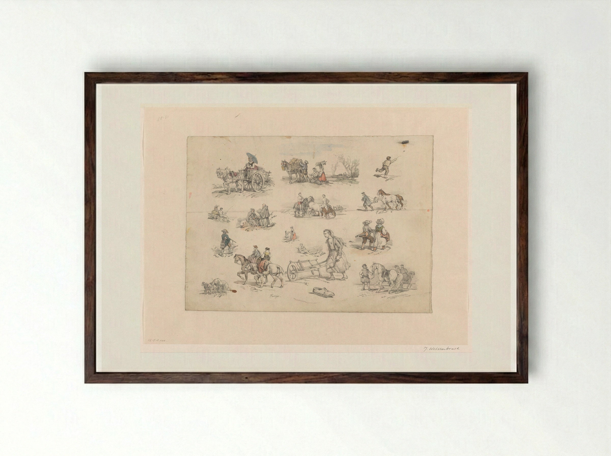 Figuurstudies met paarden en wagens - Jan Weissenbruch - Framed Print Dark Wood