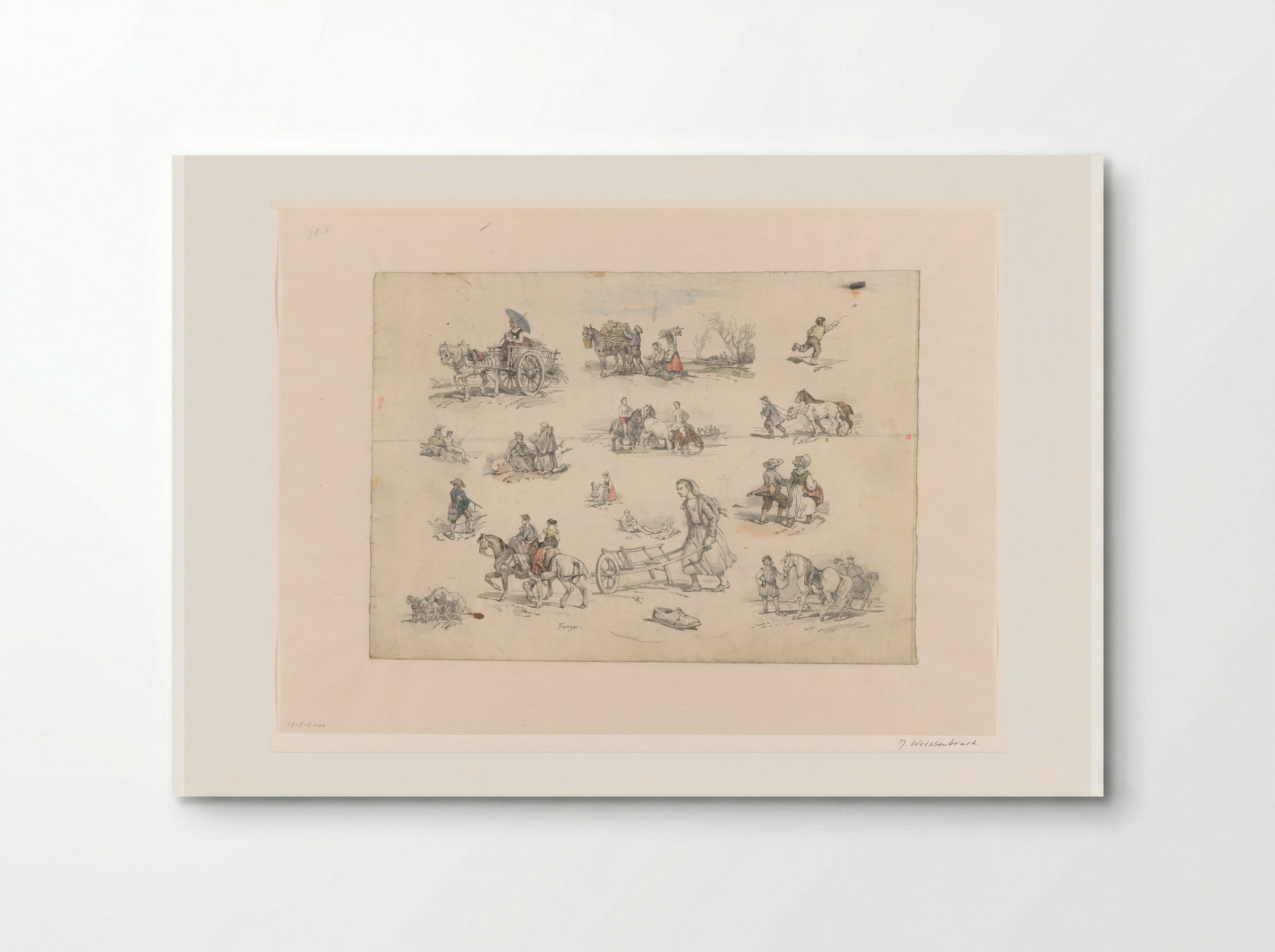 Figuurstudies met paarden en wagens - Jan Weissenbruch - Poster