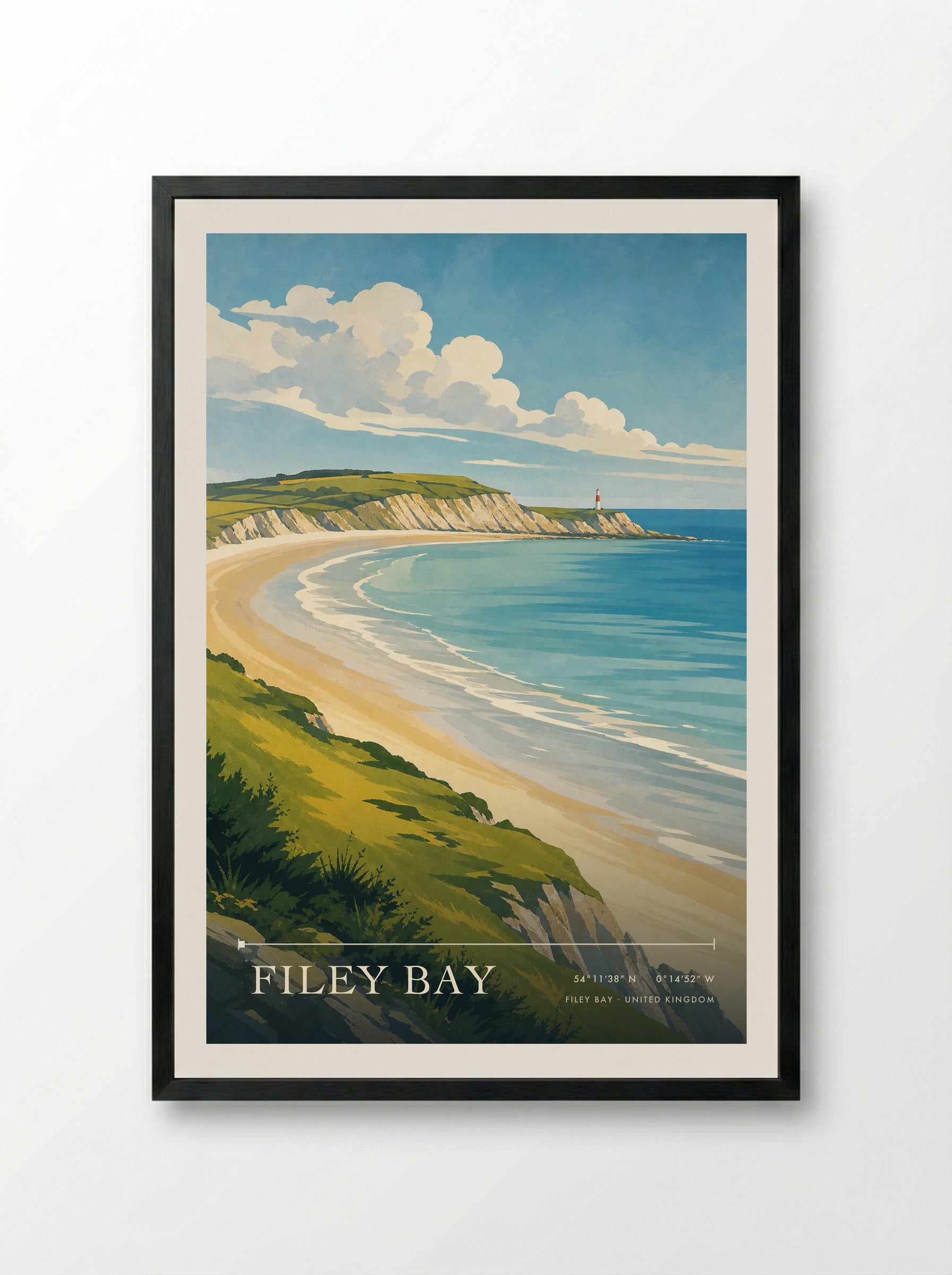 Filey Bay United Kingdom Travel Poster - Framed Print Black