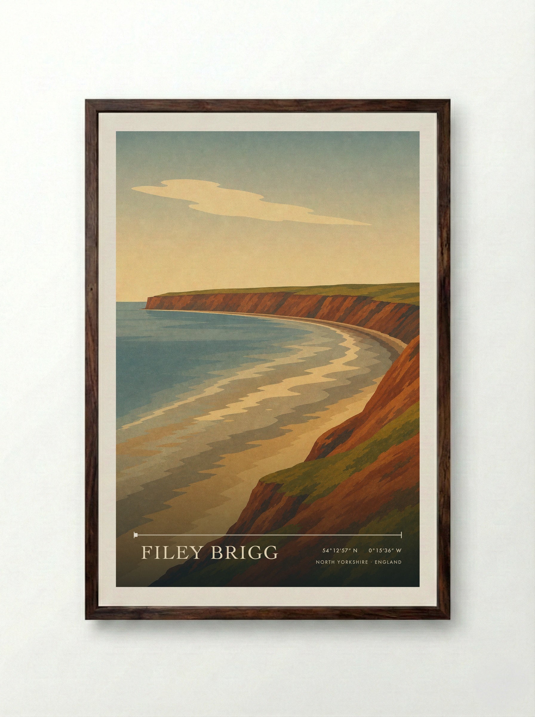 Filey Brigg Travel Poster Artwork - Framed Print Dark Wood