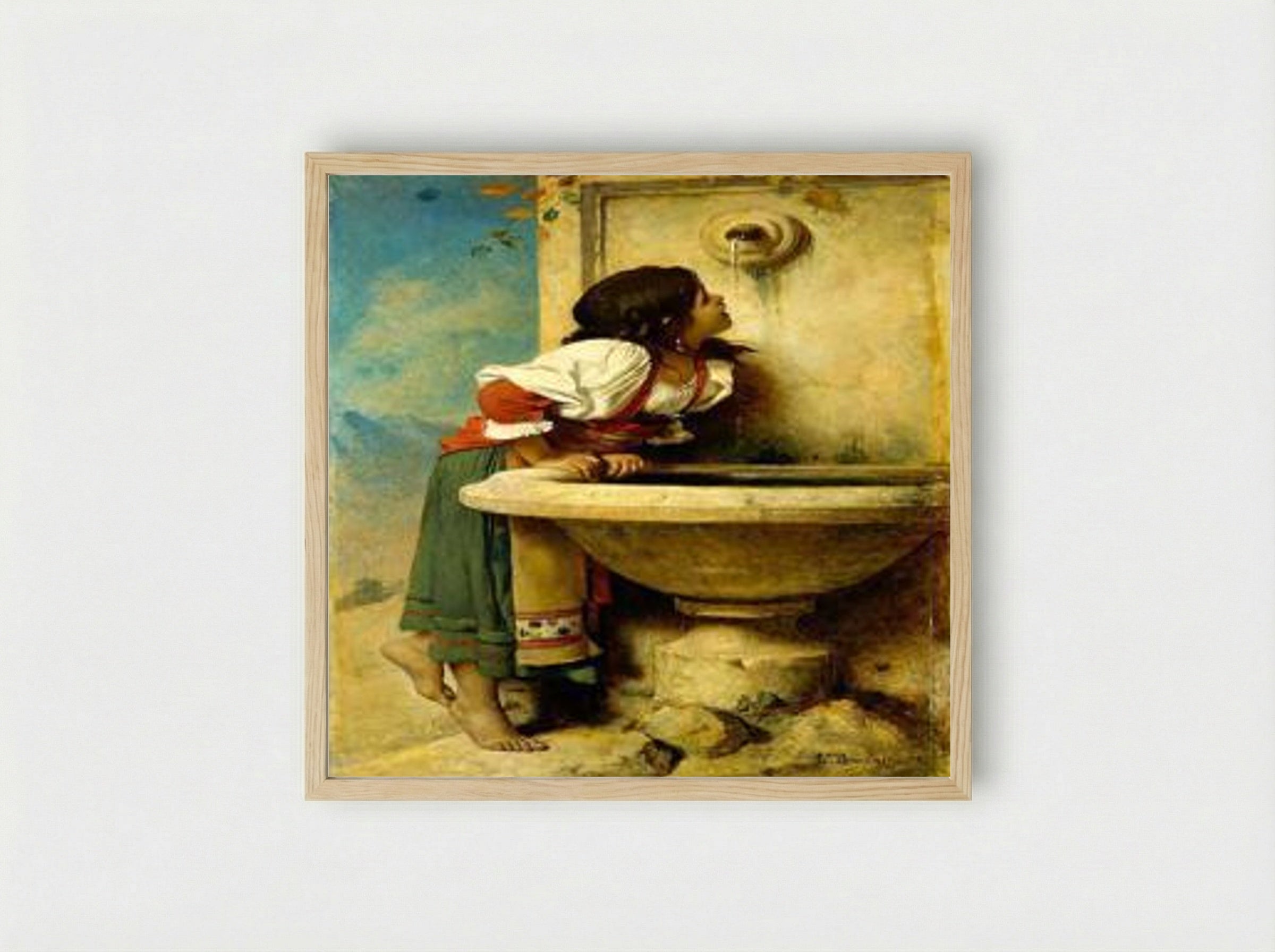 Fille romaine à la fontaine - Léon Bonnat - Framed Print Wood