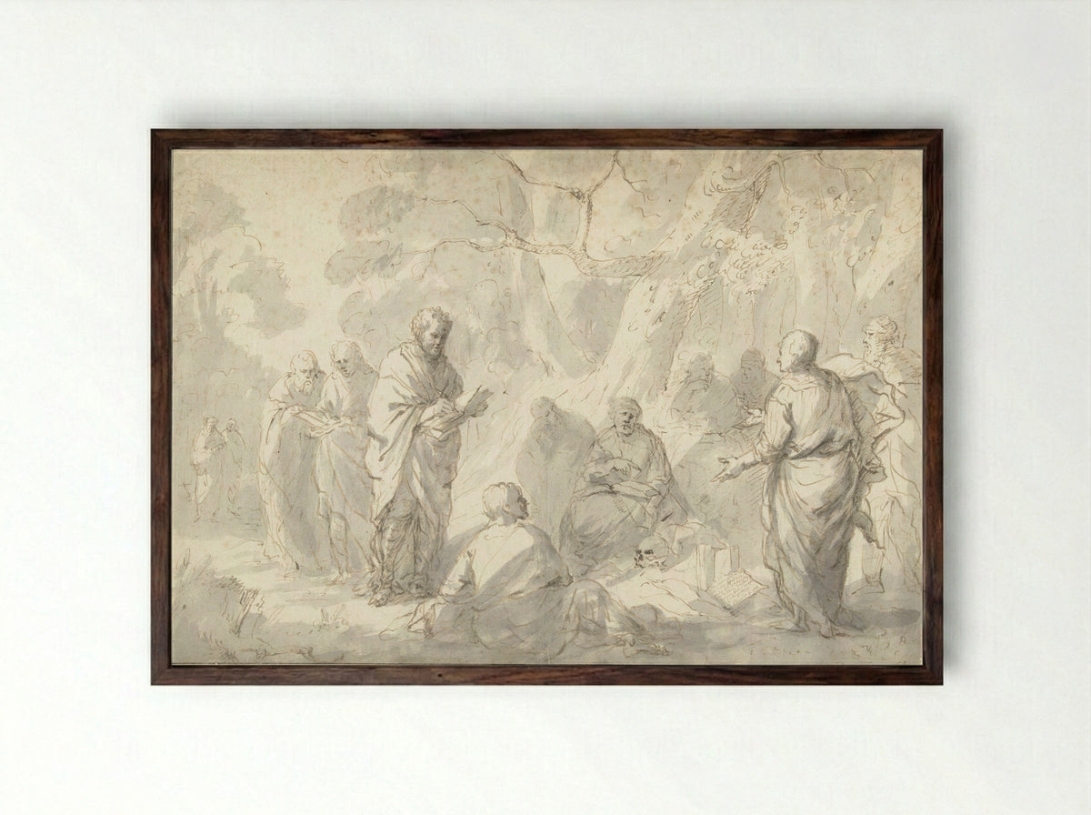 Filosofen redetwistend over de zielsverhuizing - Zacharias Blijhooft - Framed Print Dark Wood