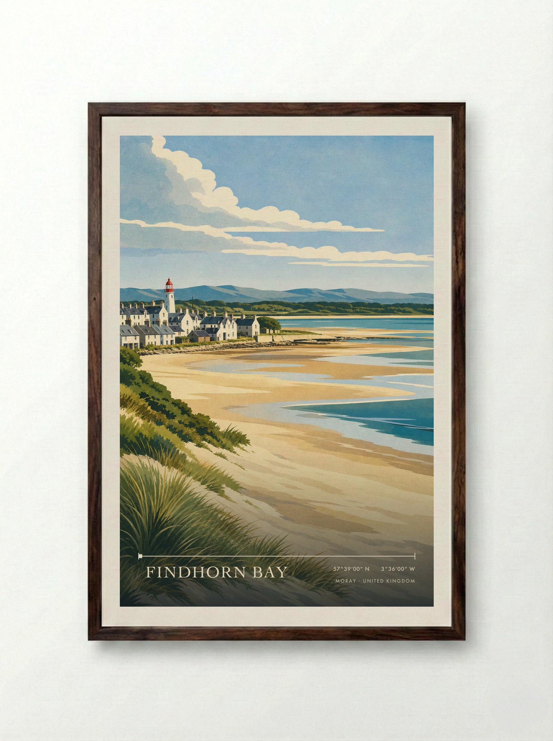 Findhorn Bay Moray United Kingdom Travel Poster - Framed Print Dark Wood