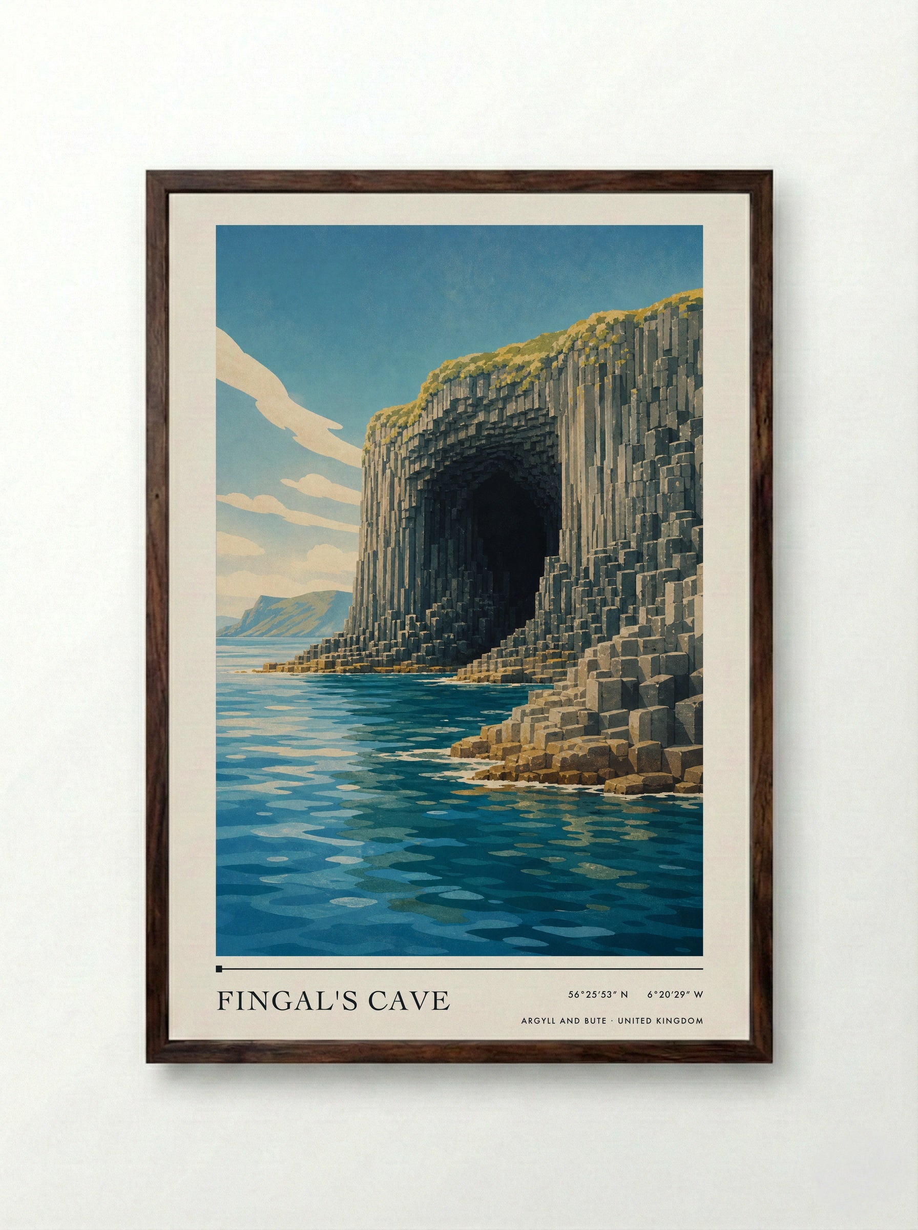 Fingal's Cave Argyll and Bute United Kingdom Travel Poster - Framed Print Dark Wood