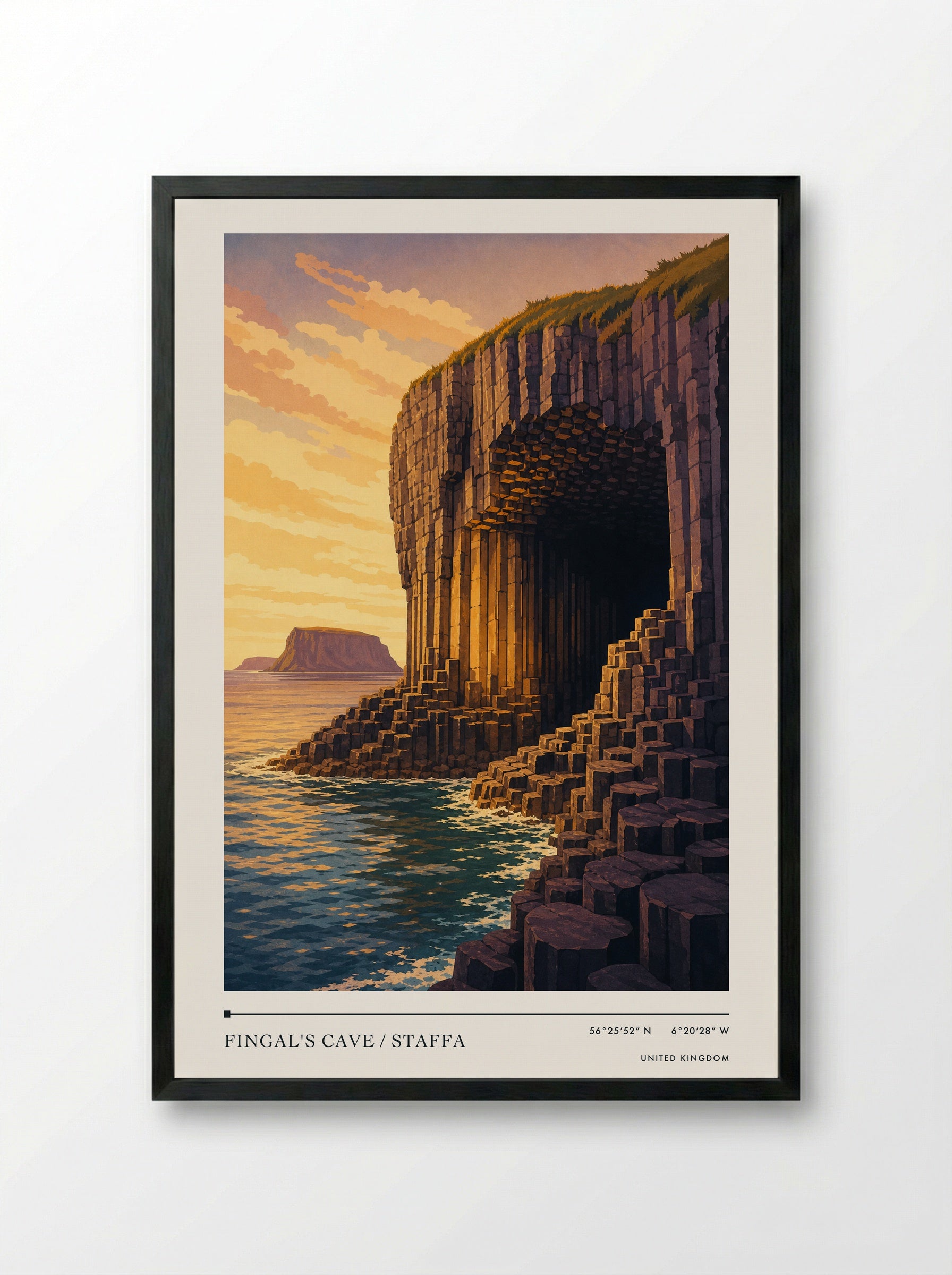 Fingal's Cave / Staffa United Kingdom Travel Poster - Framed Print Black