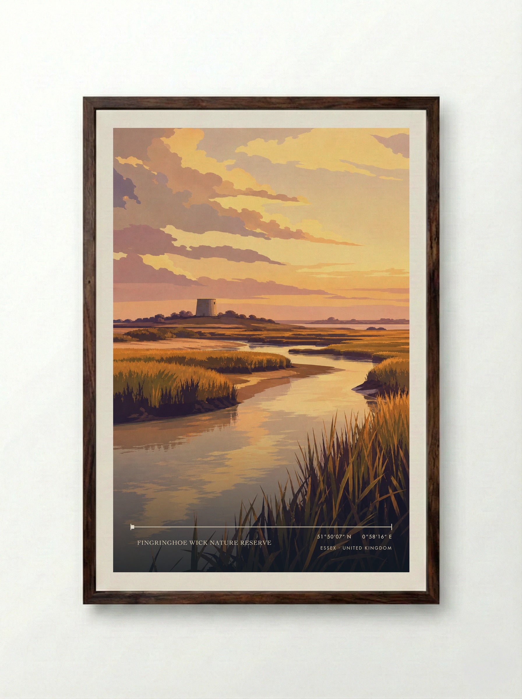 Fingringhoe Wick Nature Reserve Essex United Kingdom Travel Poster - Framed Print Dark Wood
