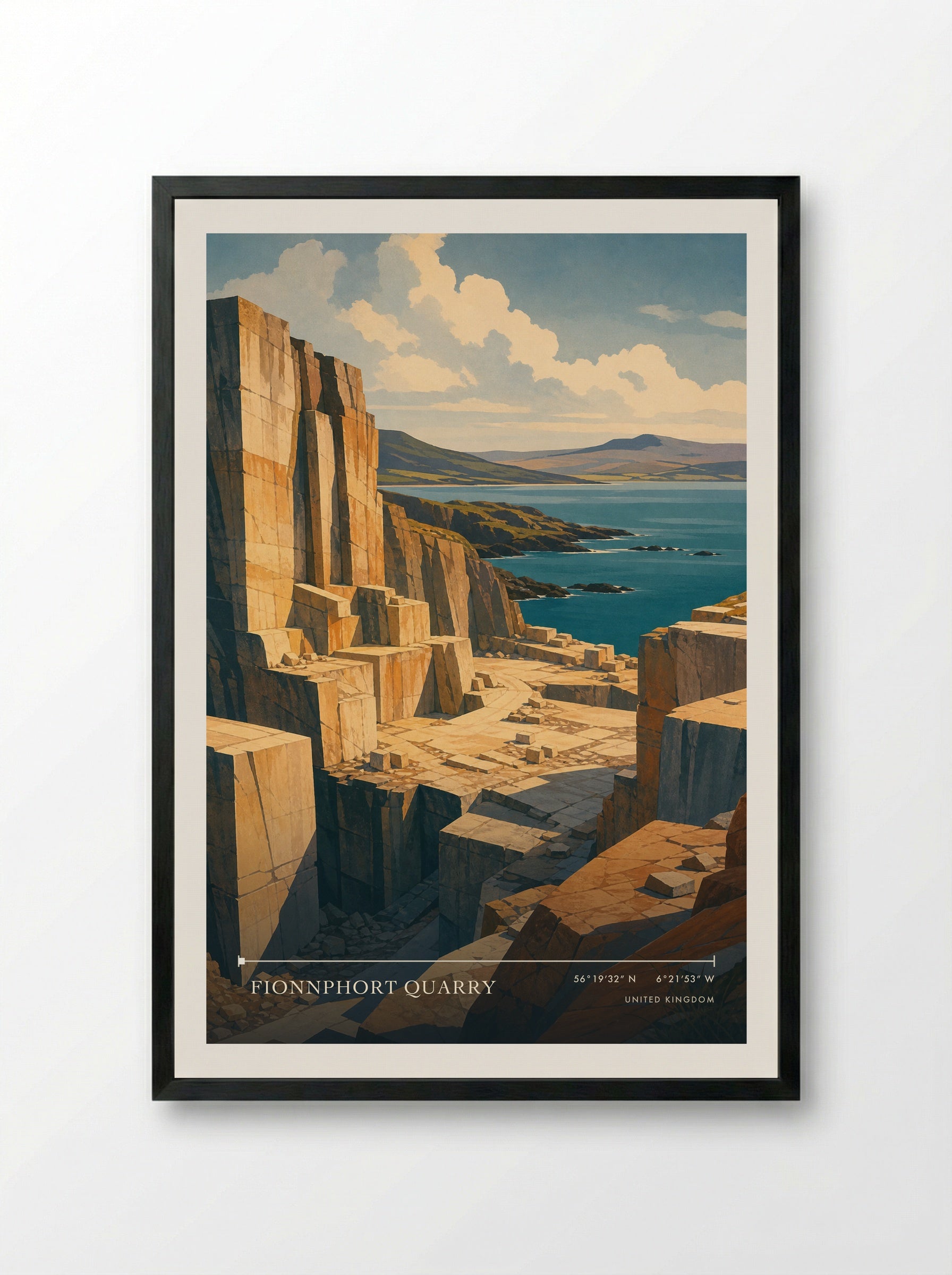 Fionnphort Quarry United Kingdom Travel Poster - Framed Print Black