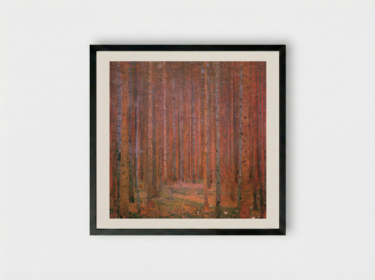Fir Forest by Henri Rousseau – Dreamlike Woodland Landscape Art Print - Framed Print Black