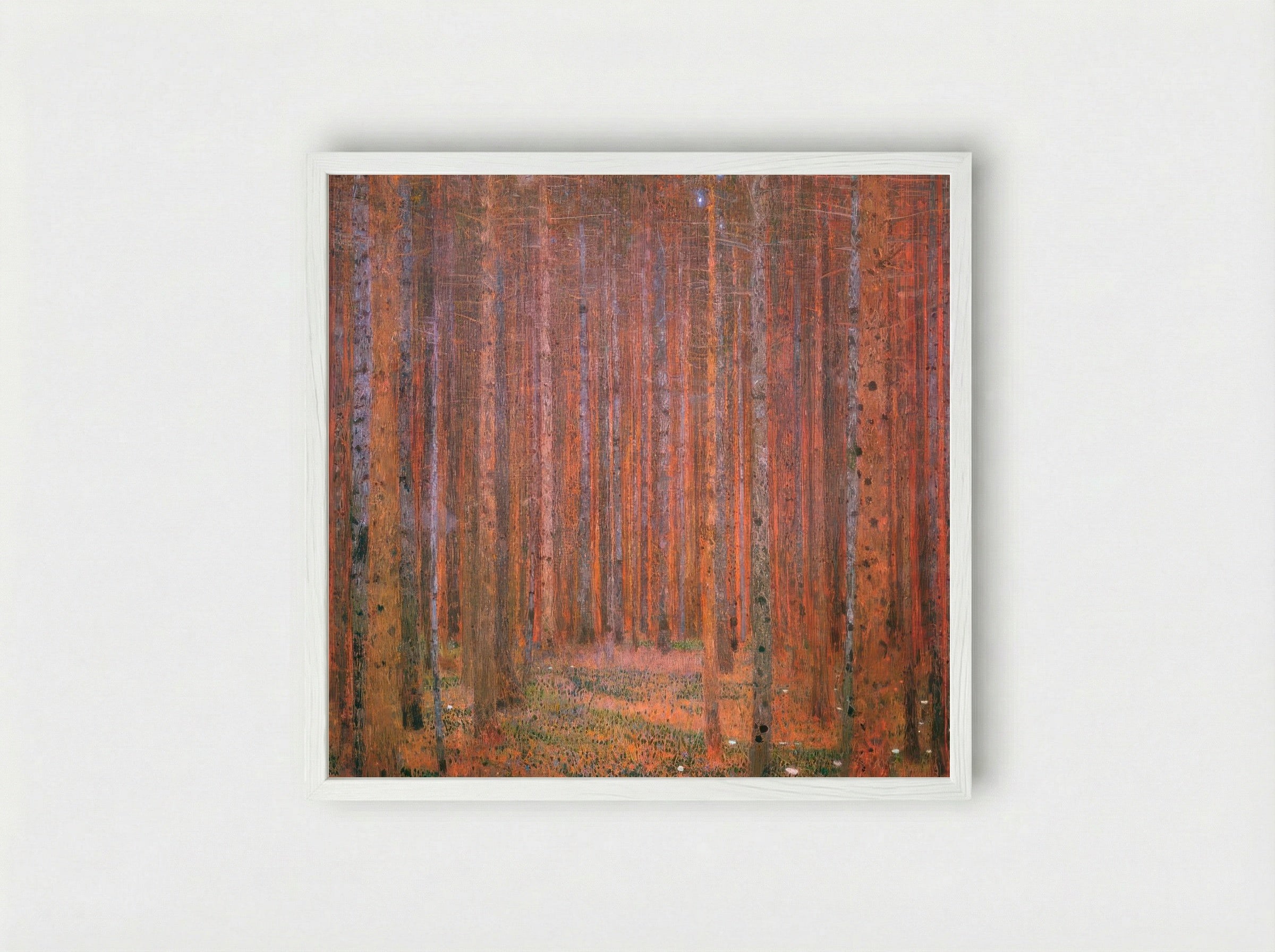 Fir Forest by Henri Rousseau – Dreamlike Woodland Landscape Art Print - Framed Print White