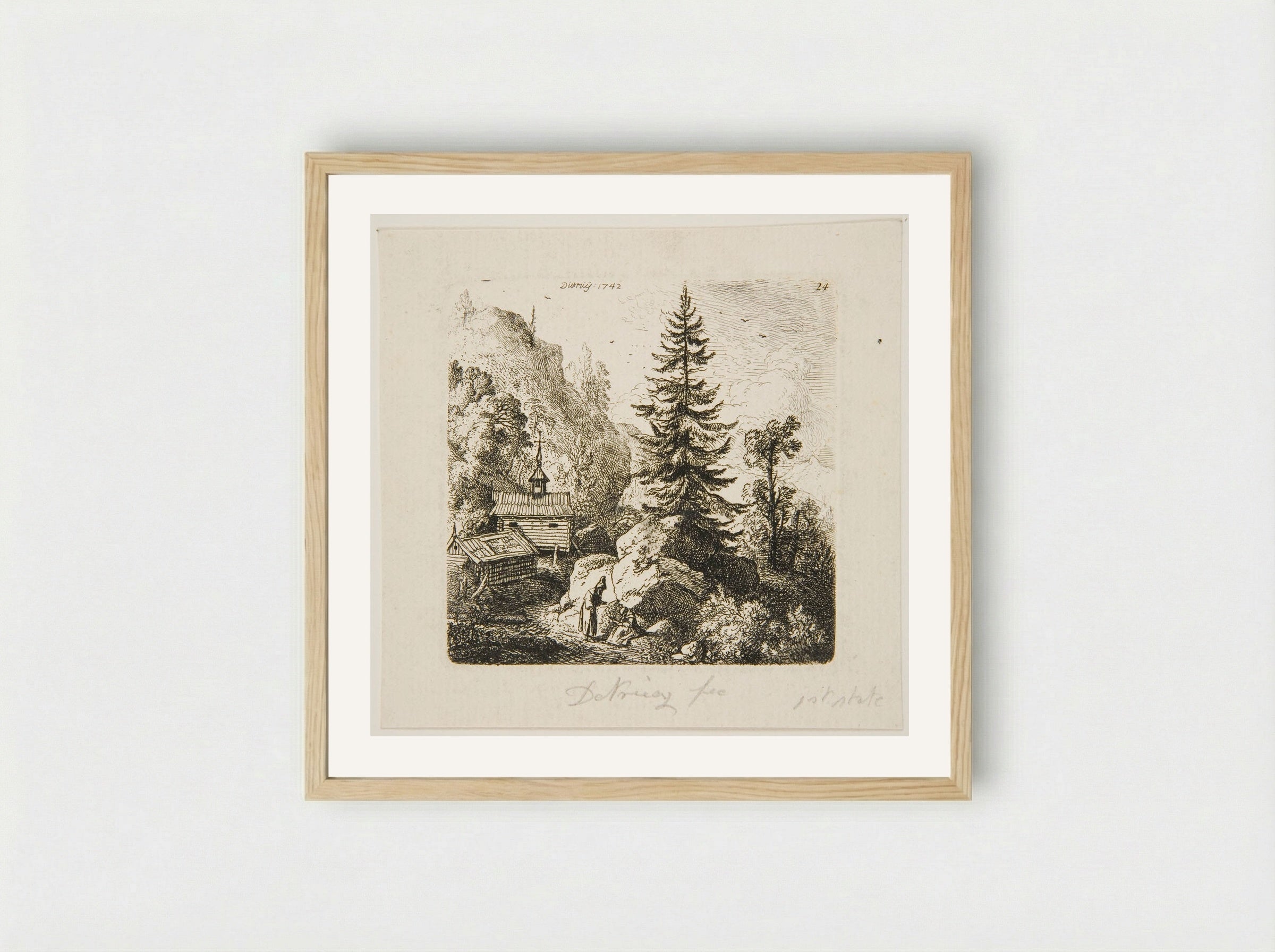 Fir Tree on a Rock - Christian Wilhelm Ernst Dietrich - Framed Print Wood