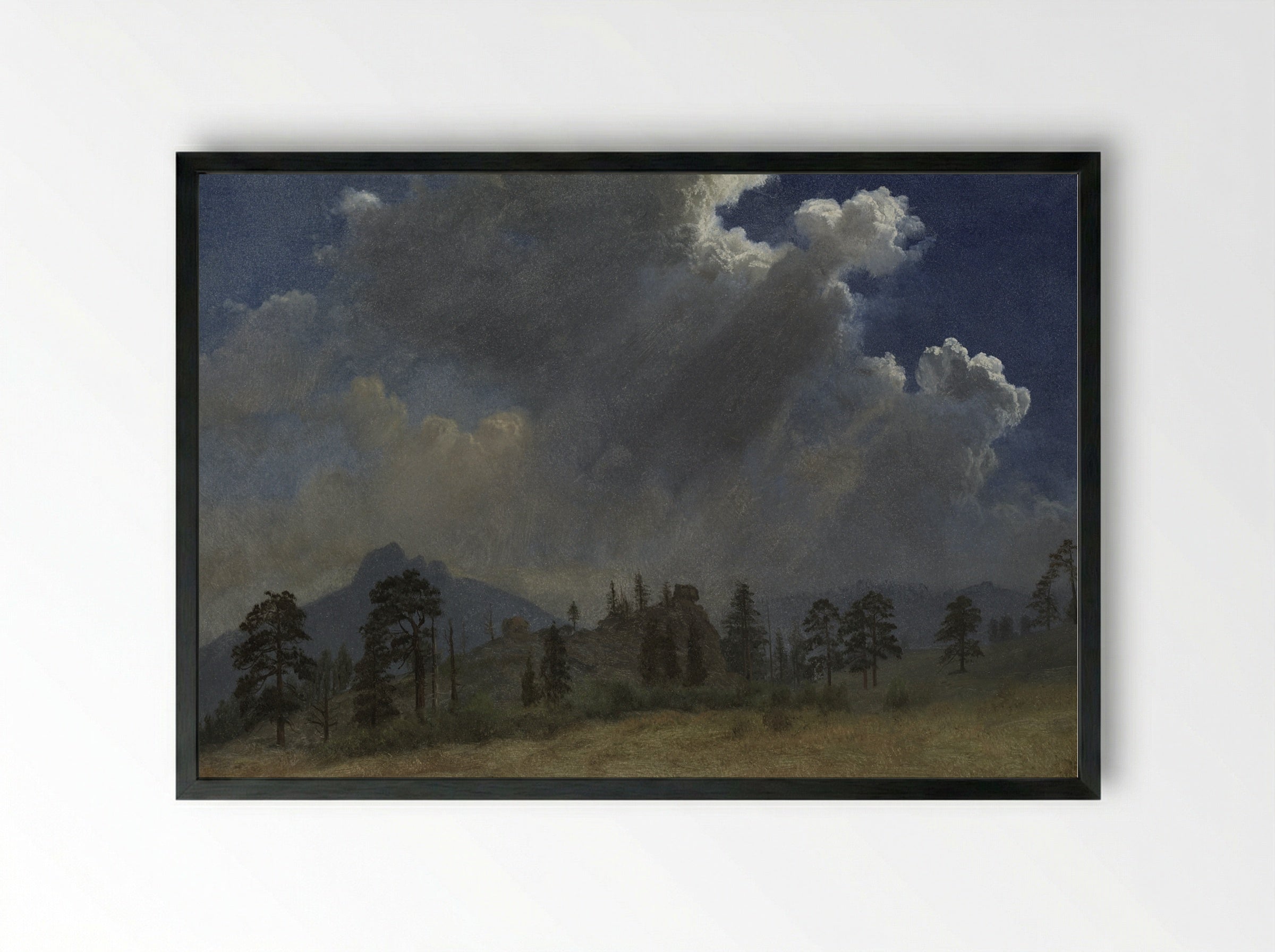 Fir Trees and Storm Clouds - Albert Bierstadt - Framed Print Black