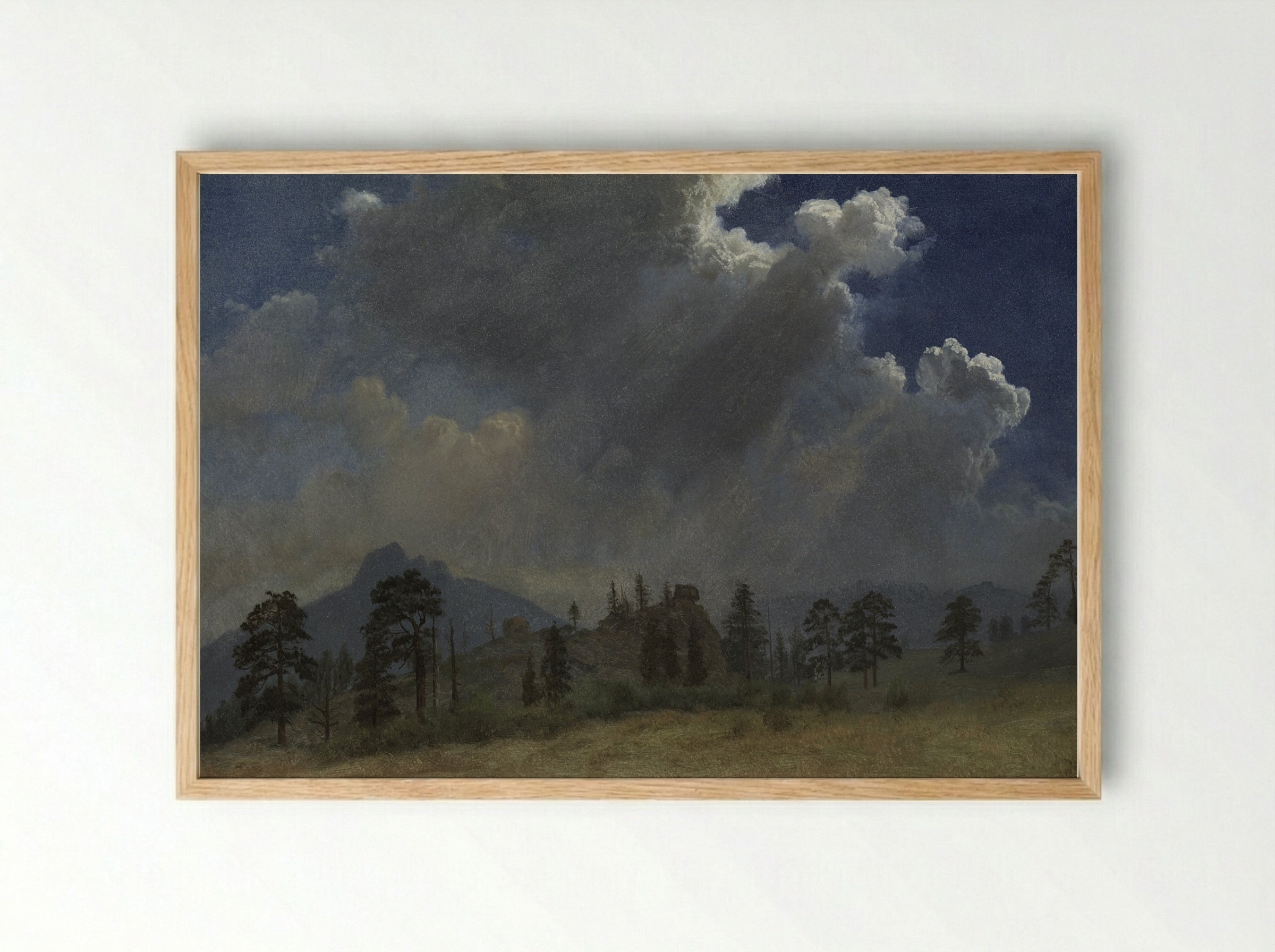 Fir Trees and Storm Clouds - Albert Bierstadt - Framed Print Wood