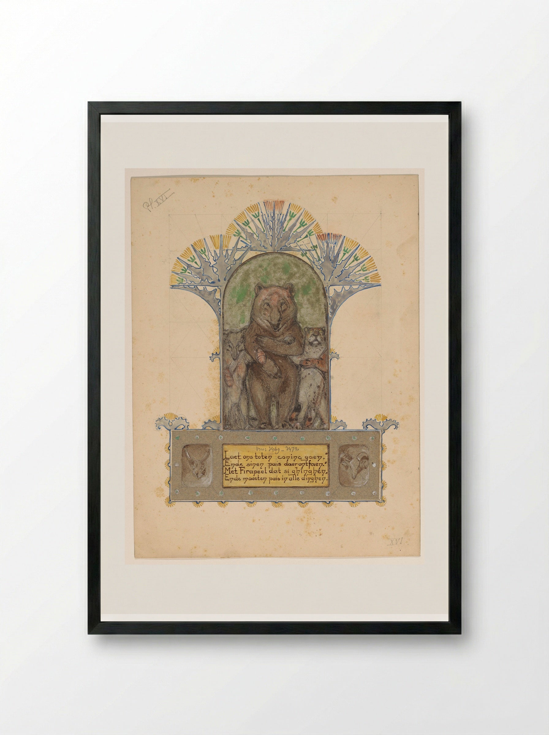 Firapeel gaat met Bruin en Isegrim naar de koning - Bernard Willem Wierink - Framed Print Black