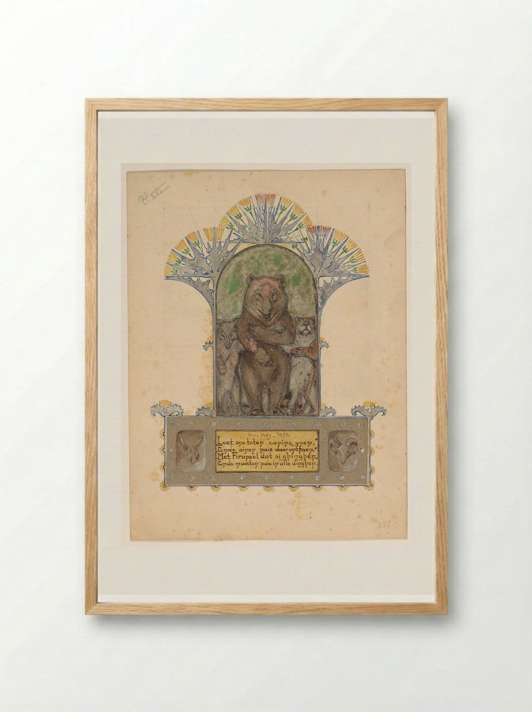 Firapeel gaat met Bruin en Isegrim naar de koning - Bernard Willem Wierink - Framed Print Wood
