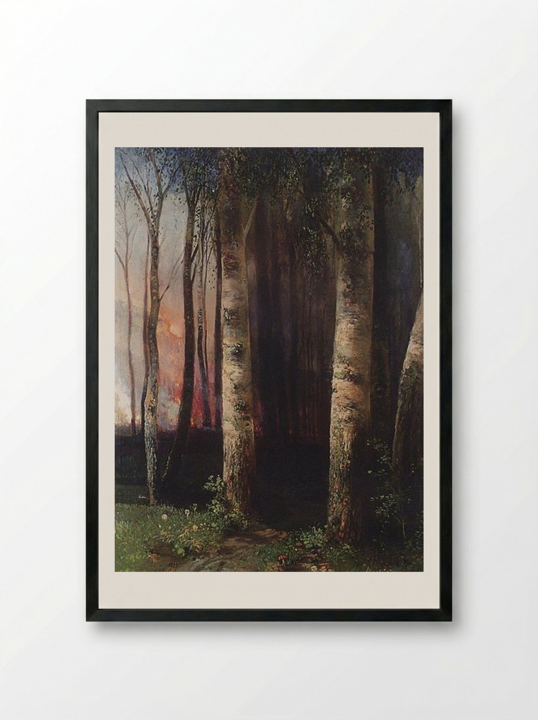 Fire in the Woods - Aleksey Savrasov - Framed Print Black