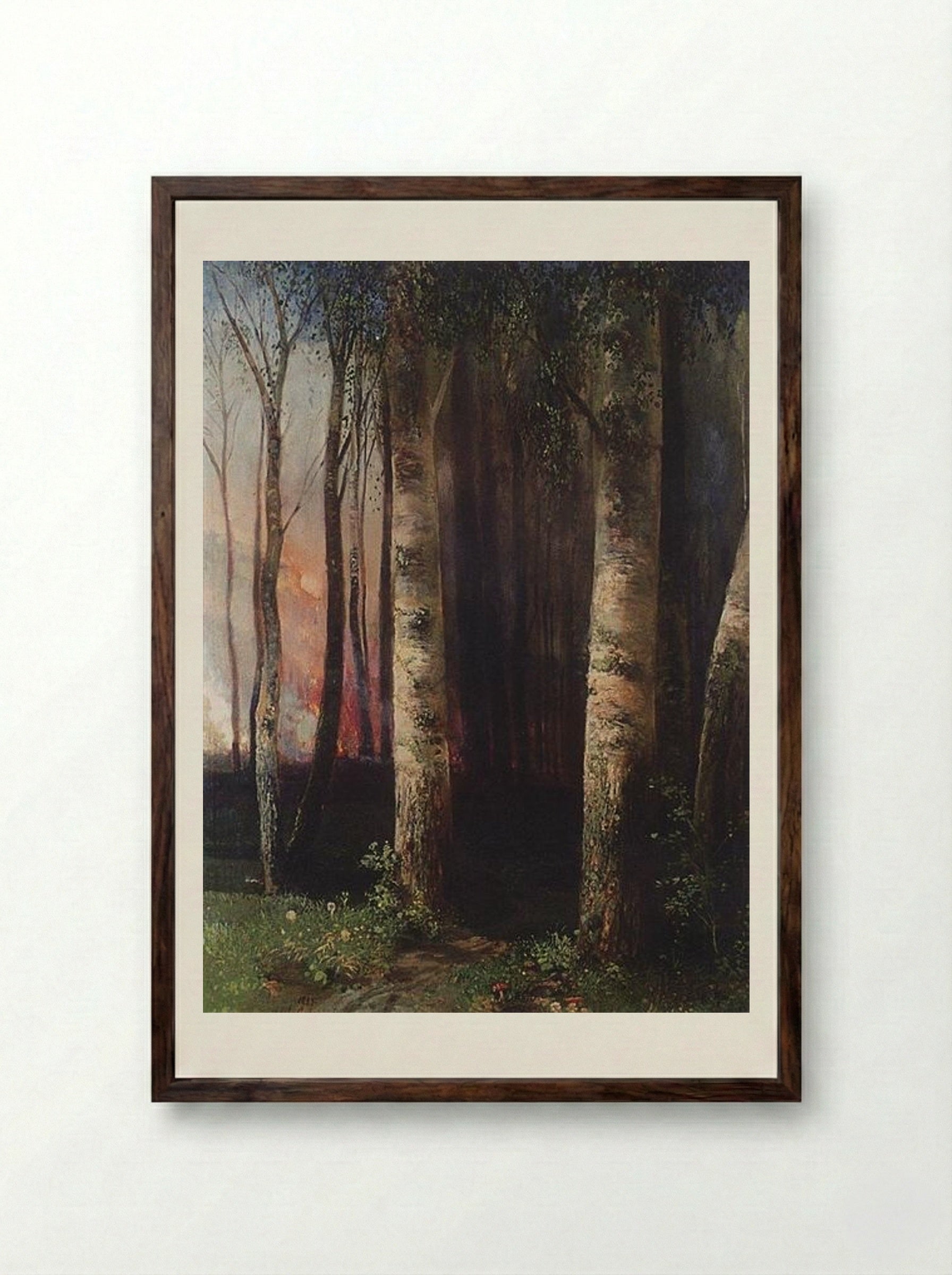 Fire in the Woods - Aleksey Savrasov - Framed Print Dark Wood