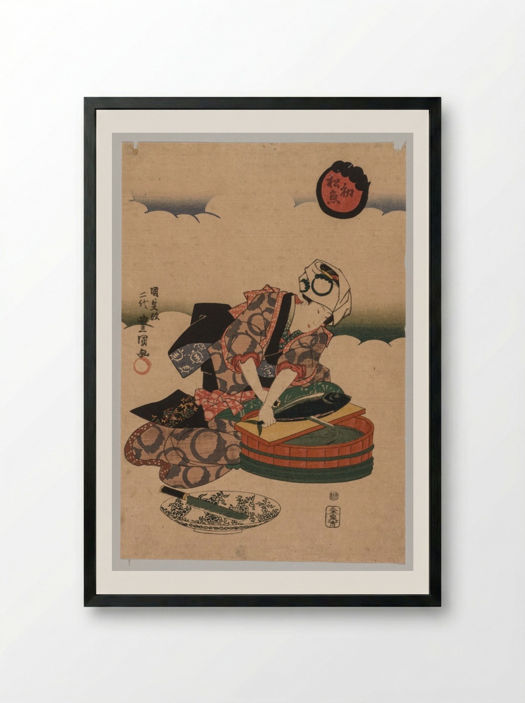 First Bonito of the Year - Utagawa Kunisada - Framed Print Black
