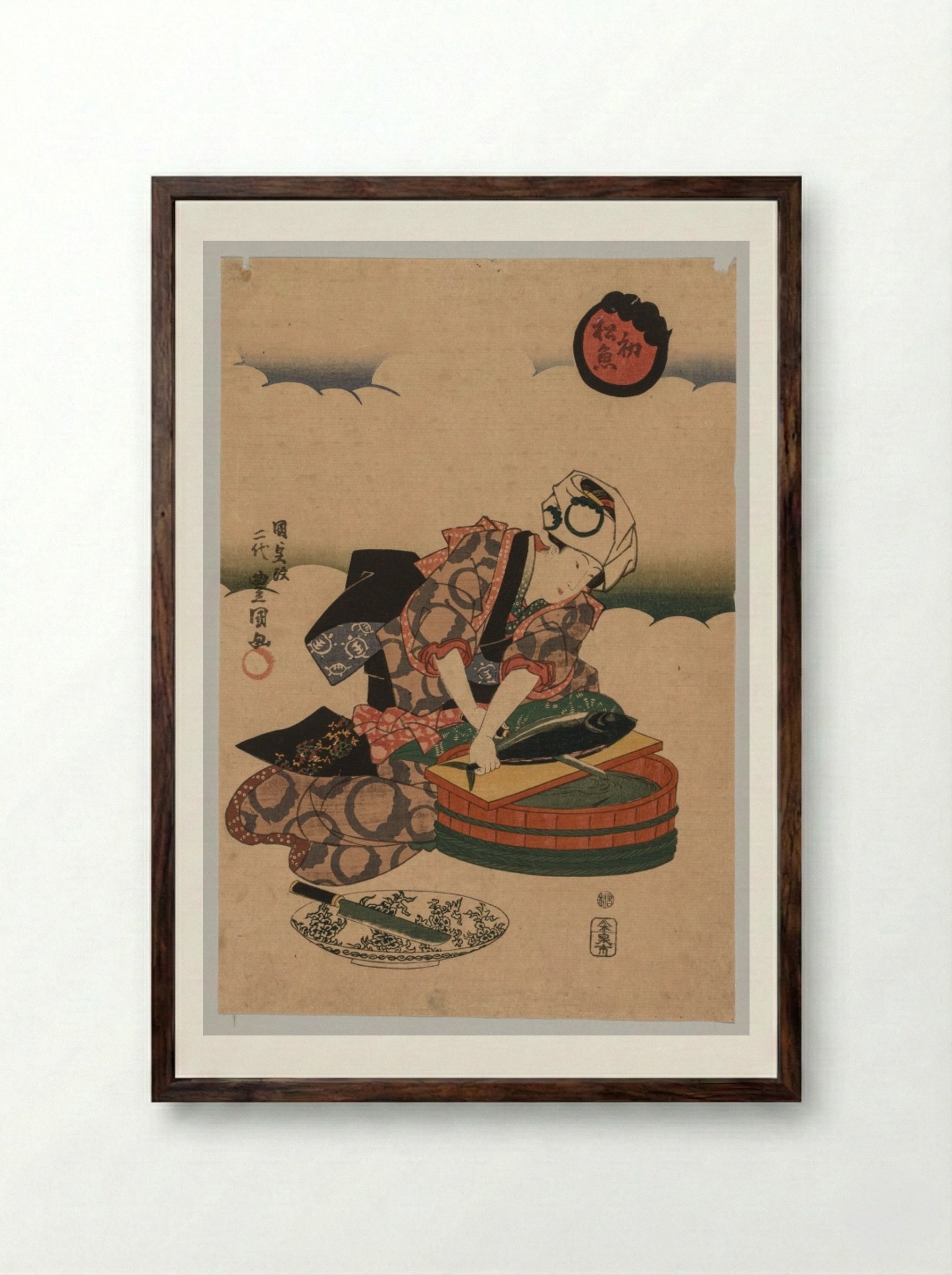 First Bonito of the Year - Utagawa Kunisada - Framed Print Dark Wood
