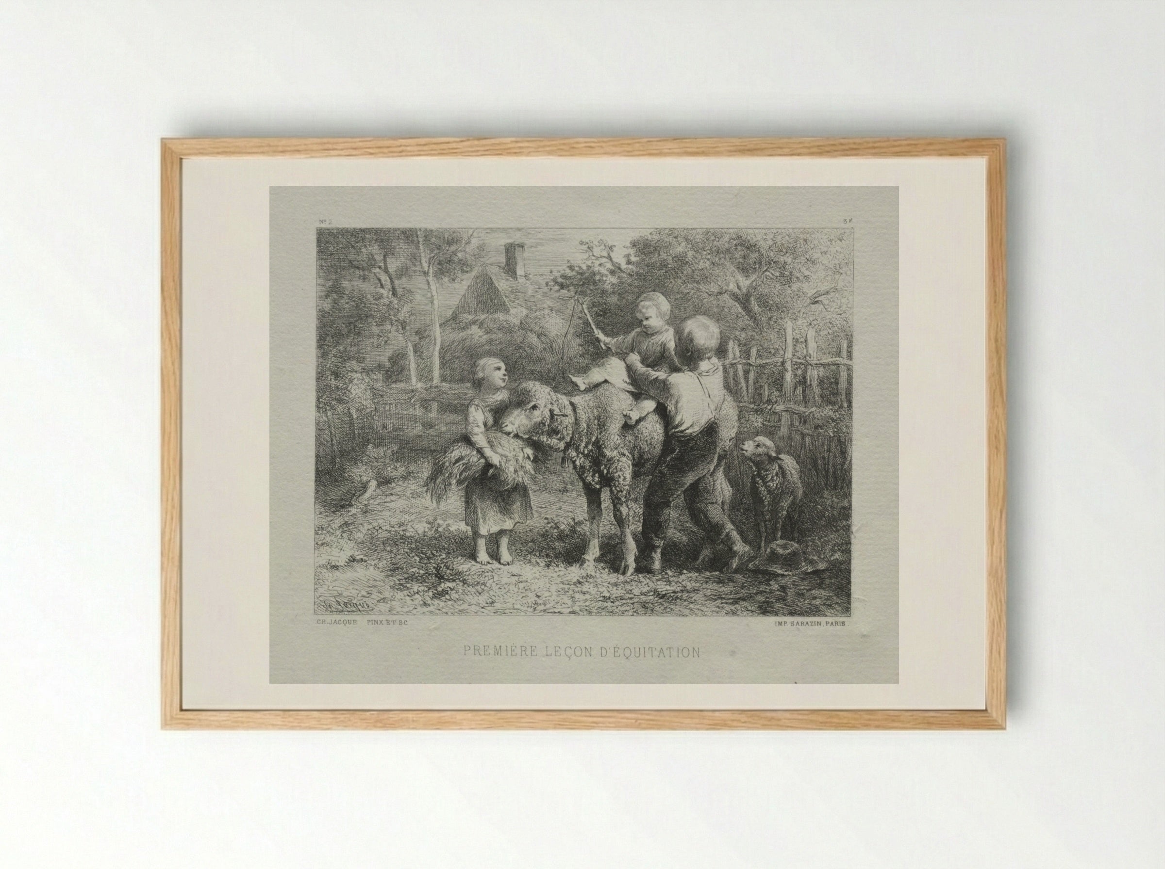 First Riding Lesson - Charles-Émile Jacque - Framed Print Wood