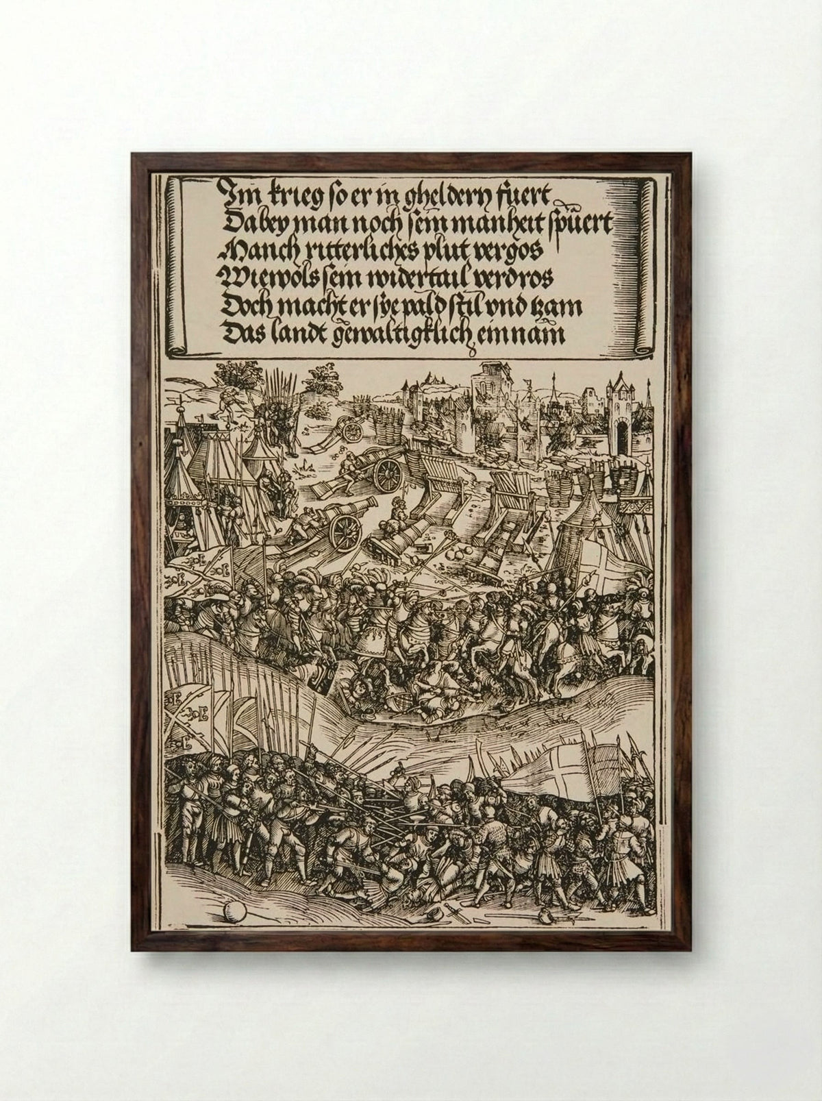 First War in Gueldres - Wolf Traut - Framed Print Dark Wood