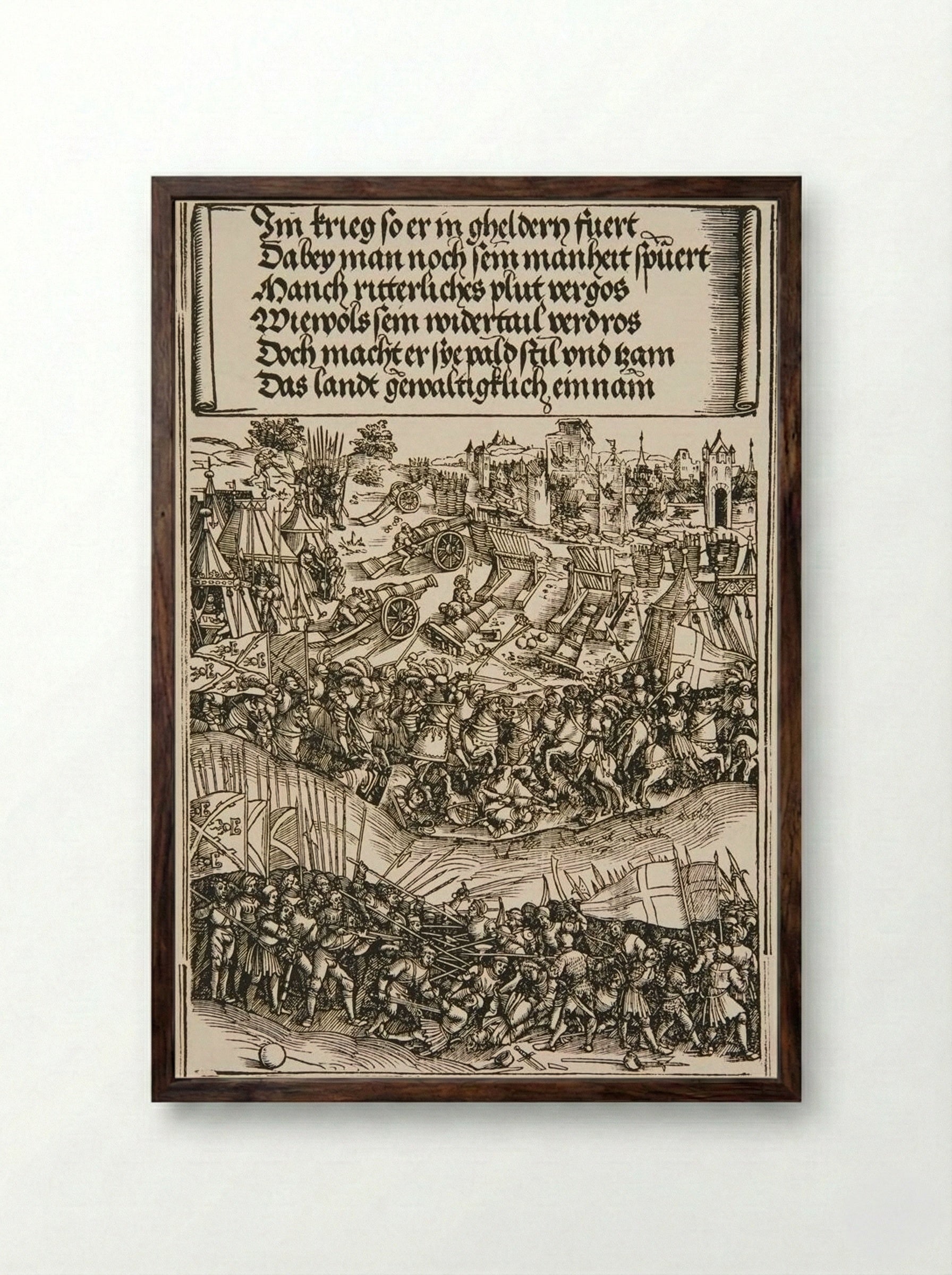 First War in Gueldres - Wolf Traut - Framed Print Dark Wood