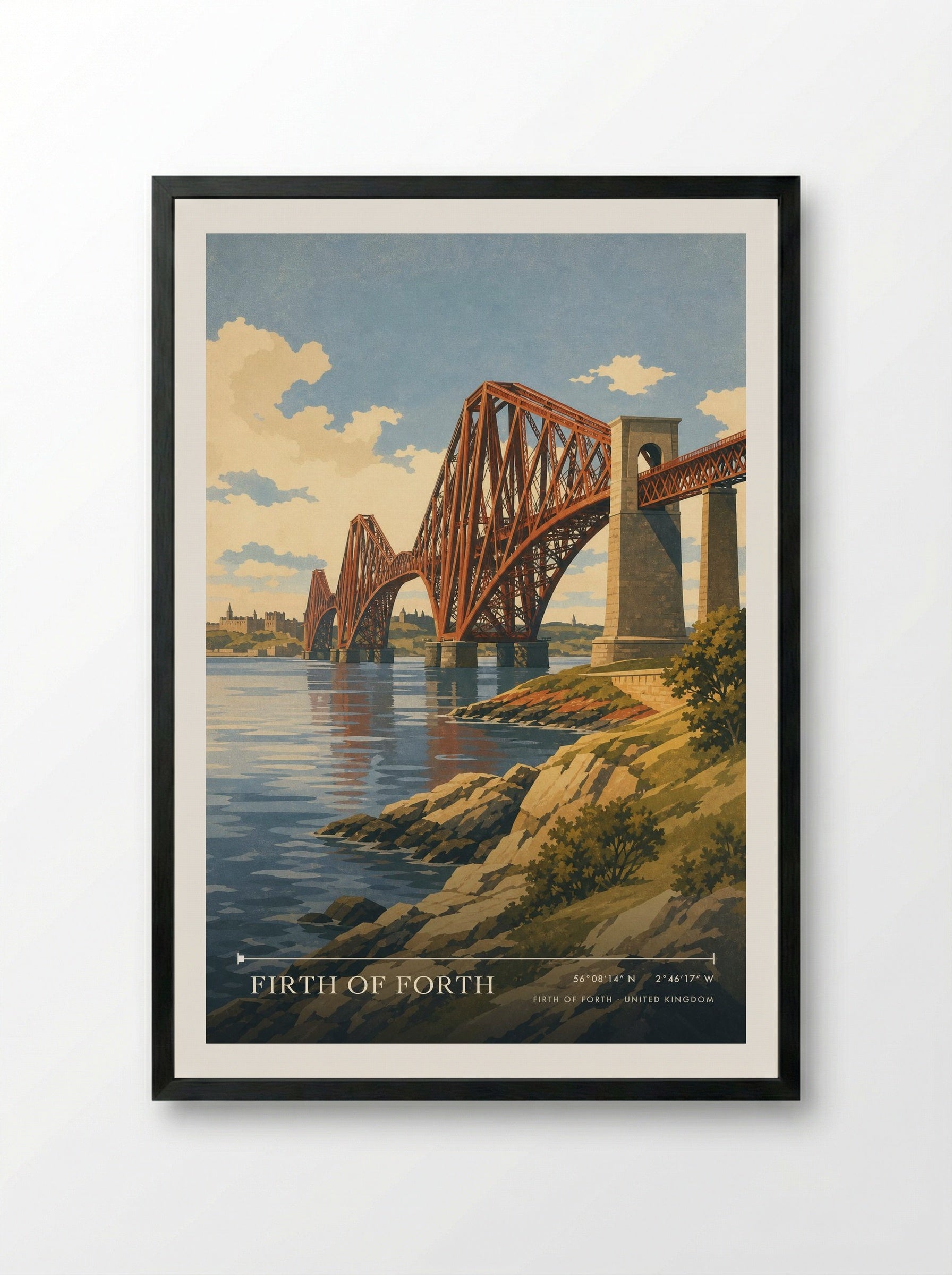 Firth of Forth United Kingdom Travel Poster - Framed Print Black
