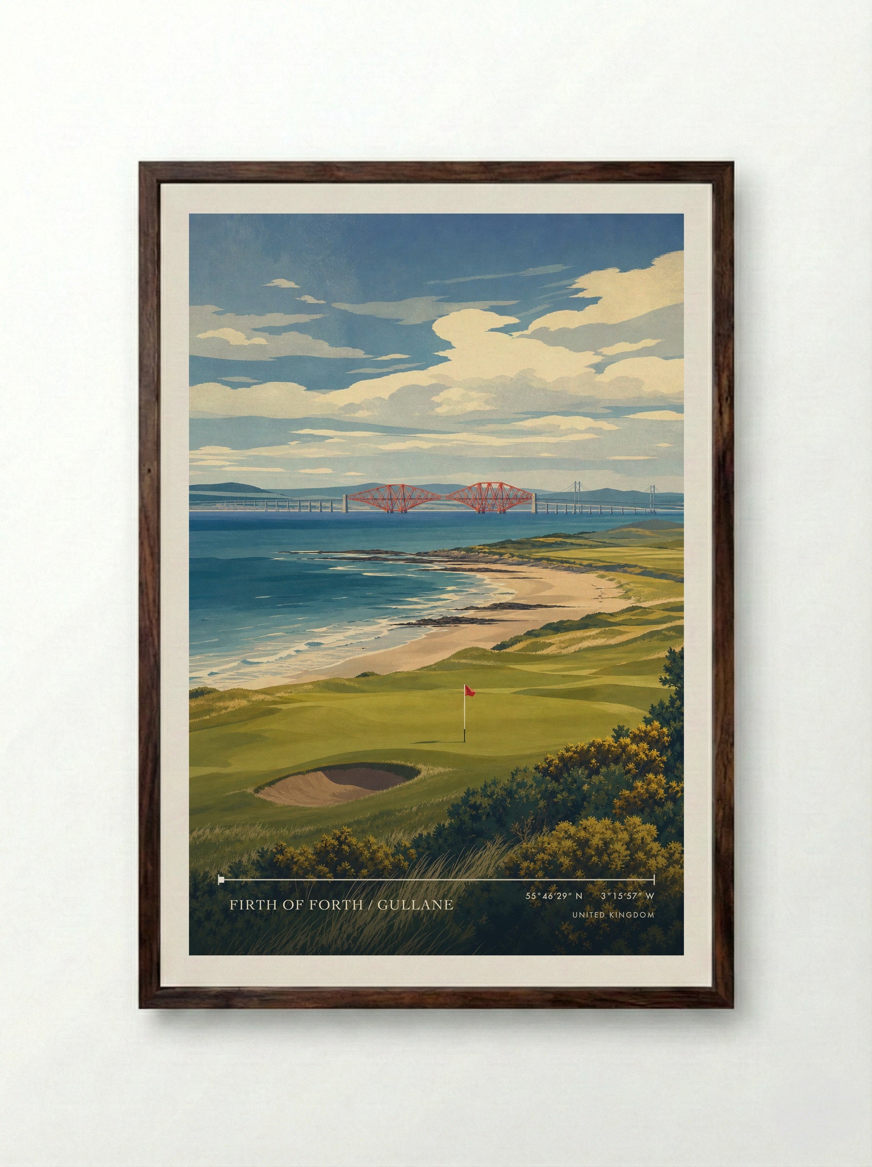 Firth of Forth / Gullane United Kingdom Travel Poster - Framed Print Dark Wood