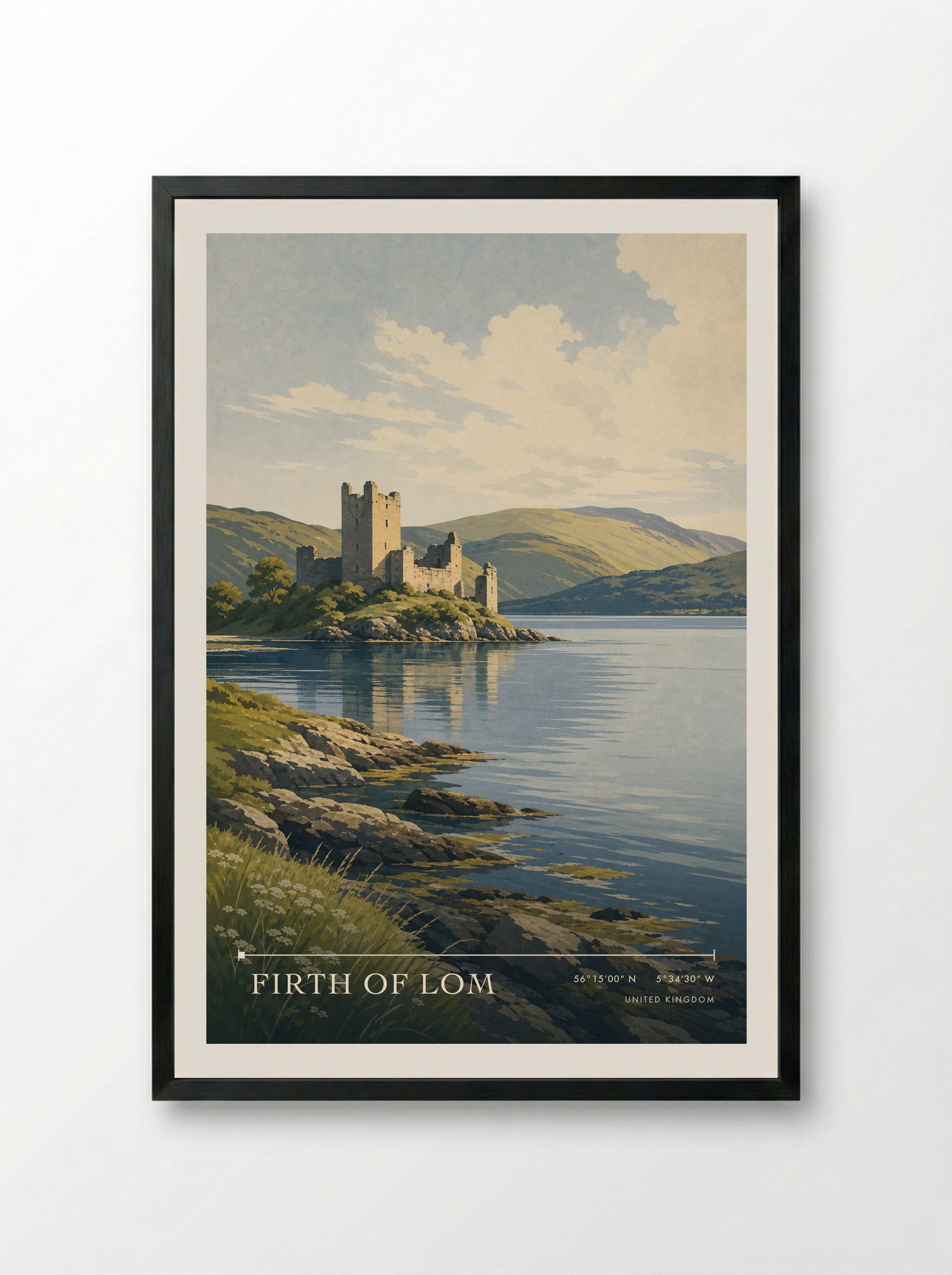 Firth of Lom United Kingdom Travel Poster - Framed Print Black