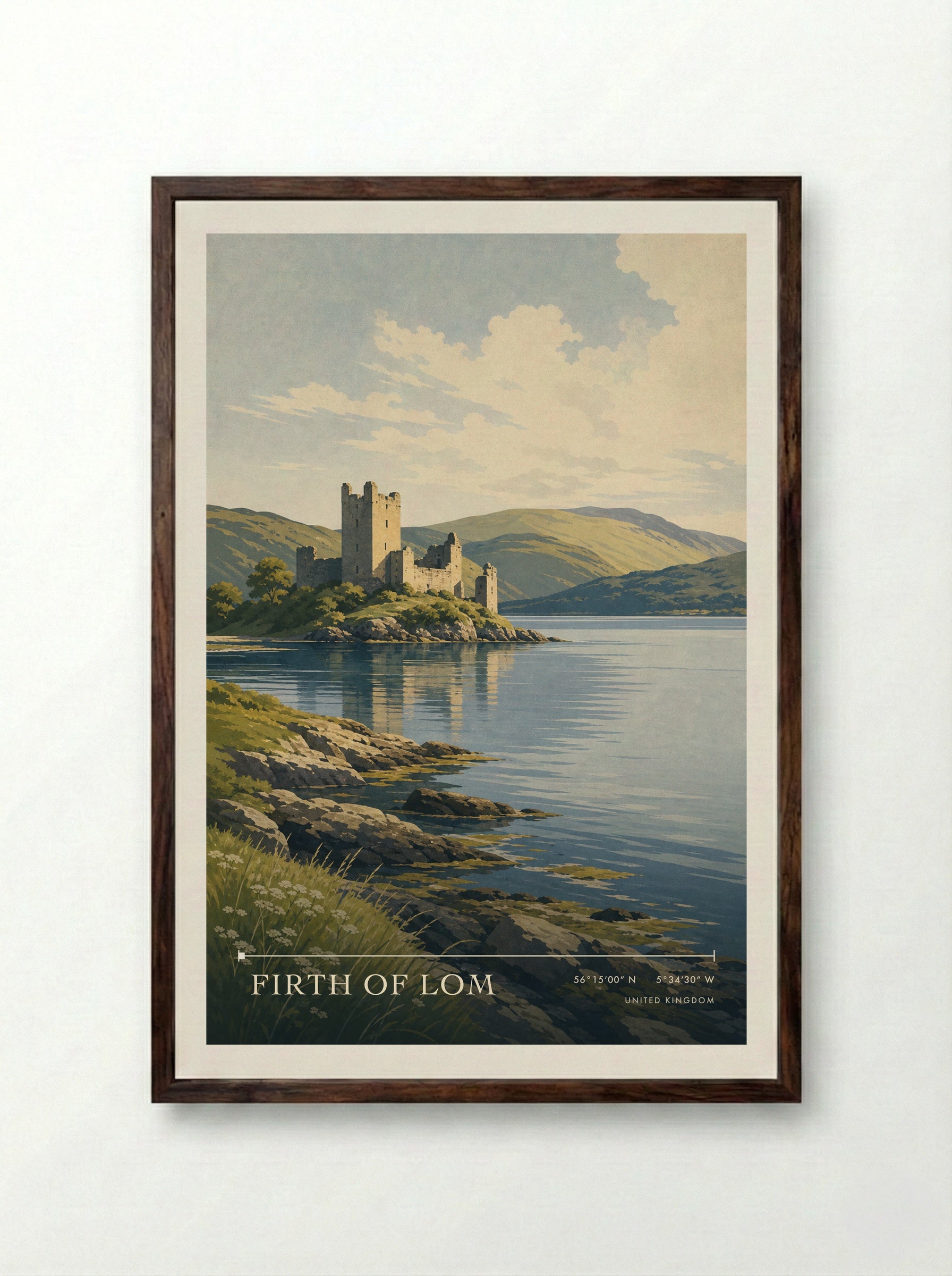 Firth of Lom United Kingdom Travel Poster - Framed Print Dark Wood