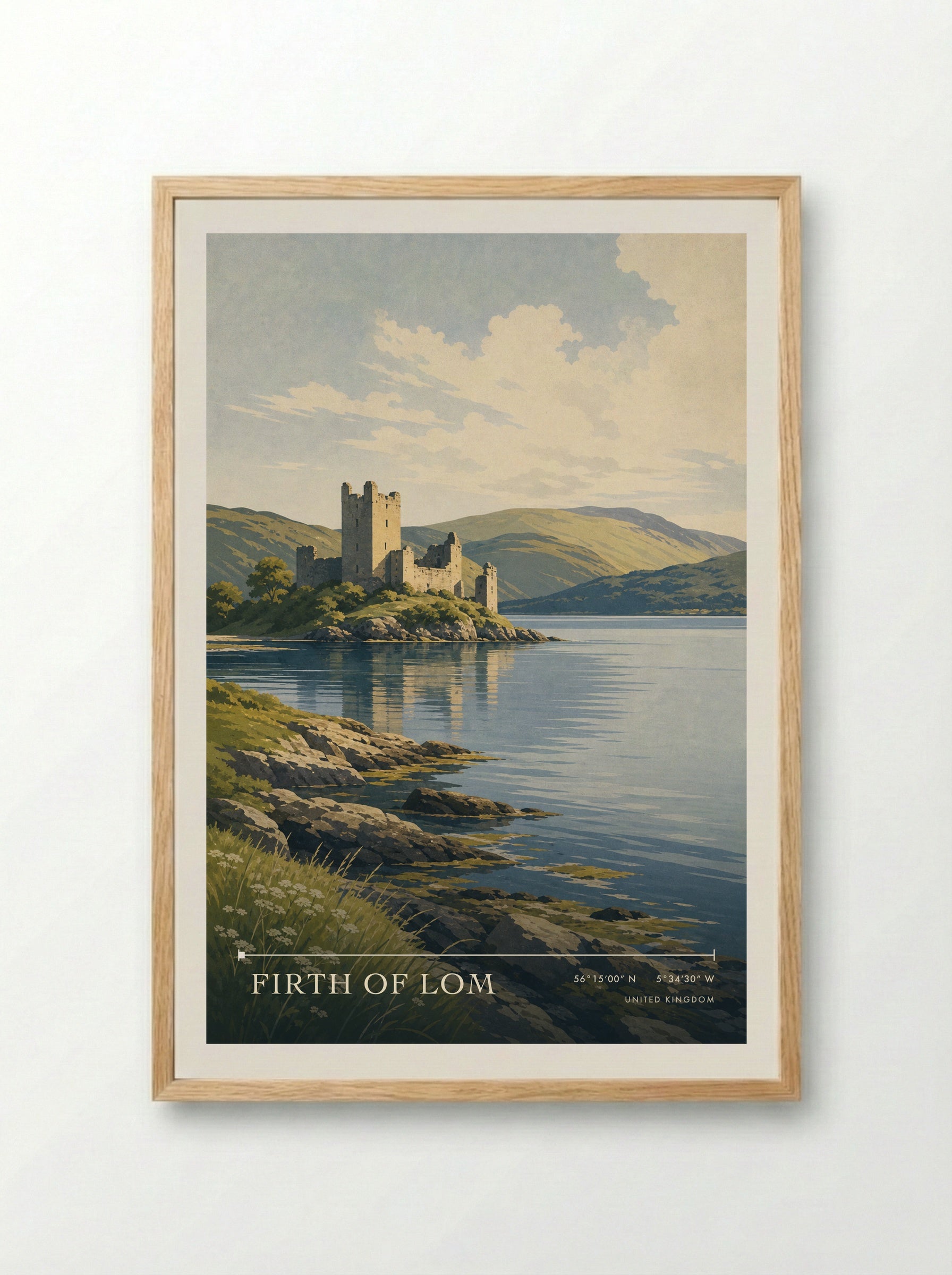 Firth of Lom United Kingdom Travel Poster - Framed Print Wood