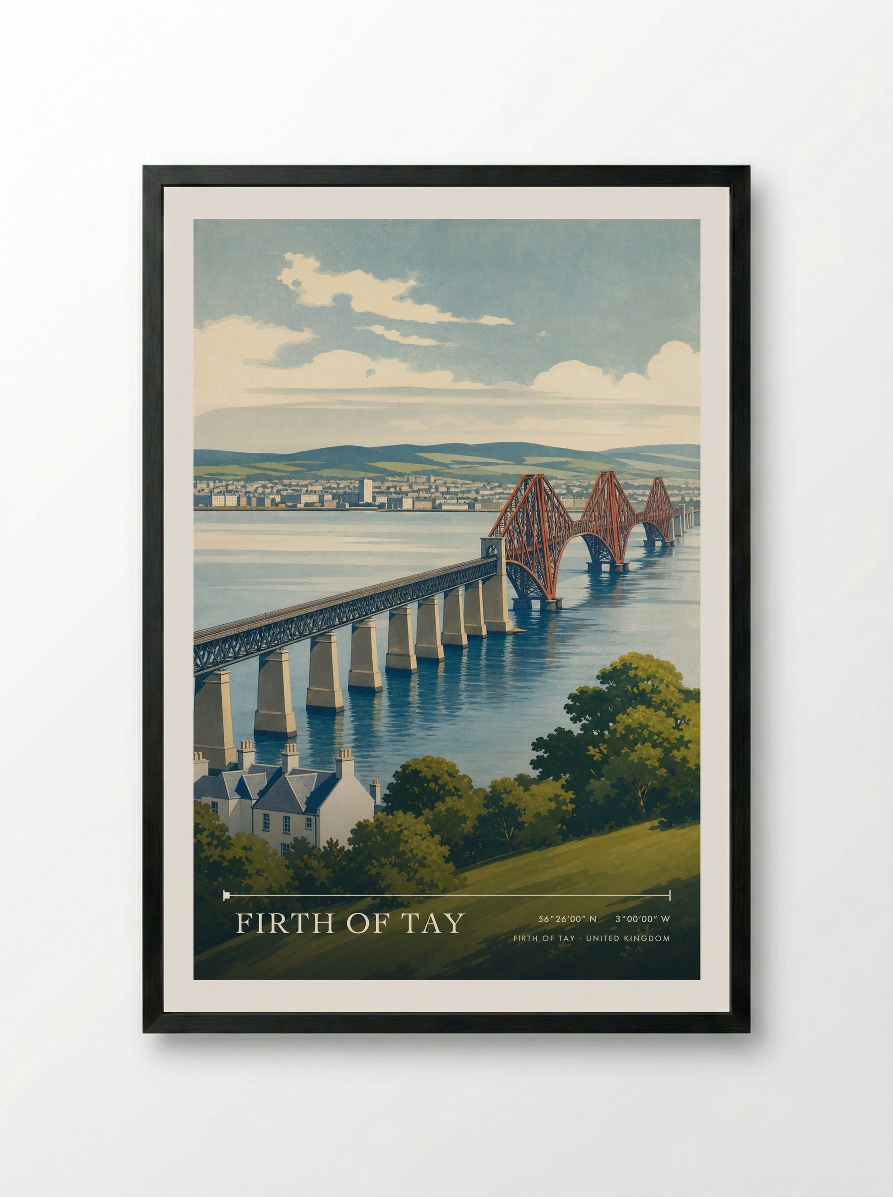 Firth of Tay United Kingdom Travel Poster - Framed Print Black