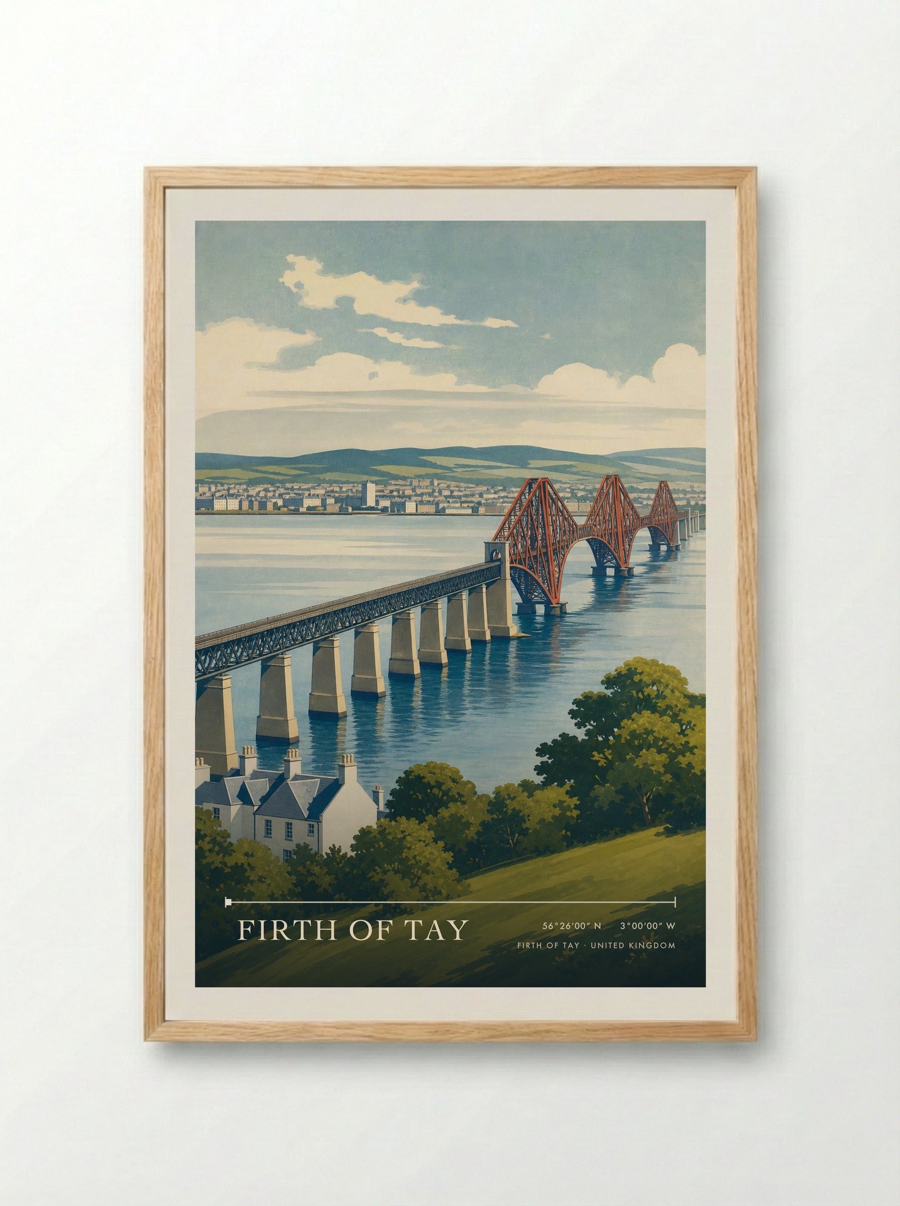 Firth of Tay United Kingdom Travel Poster - Framed Print Wood