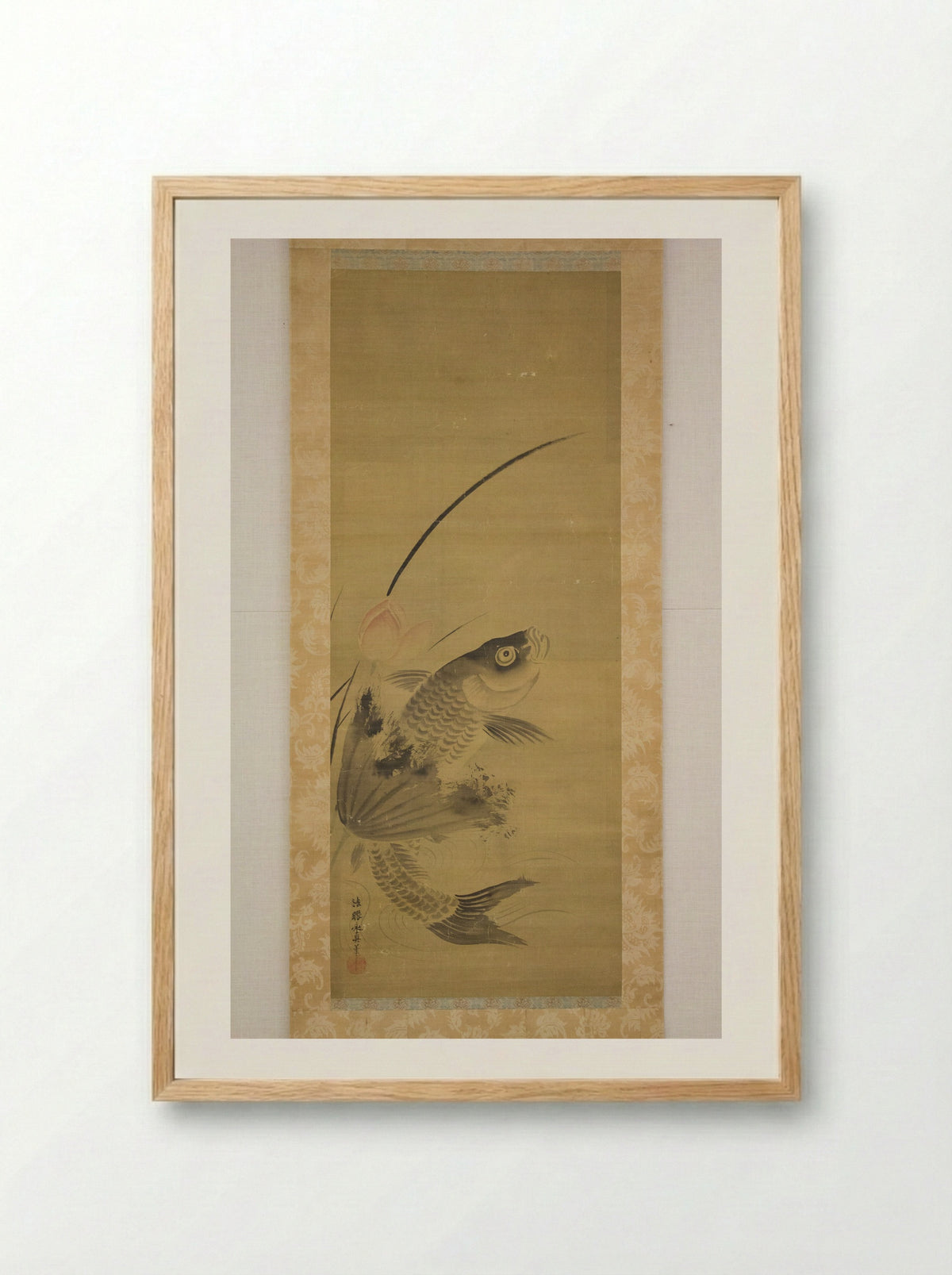 Fish and Lotus - Kano Yasunobu - Framed Print Wood