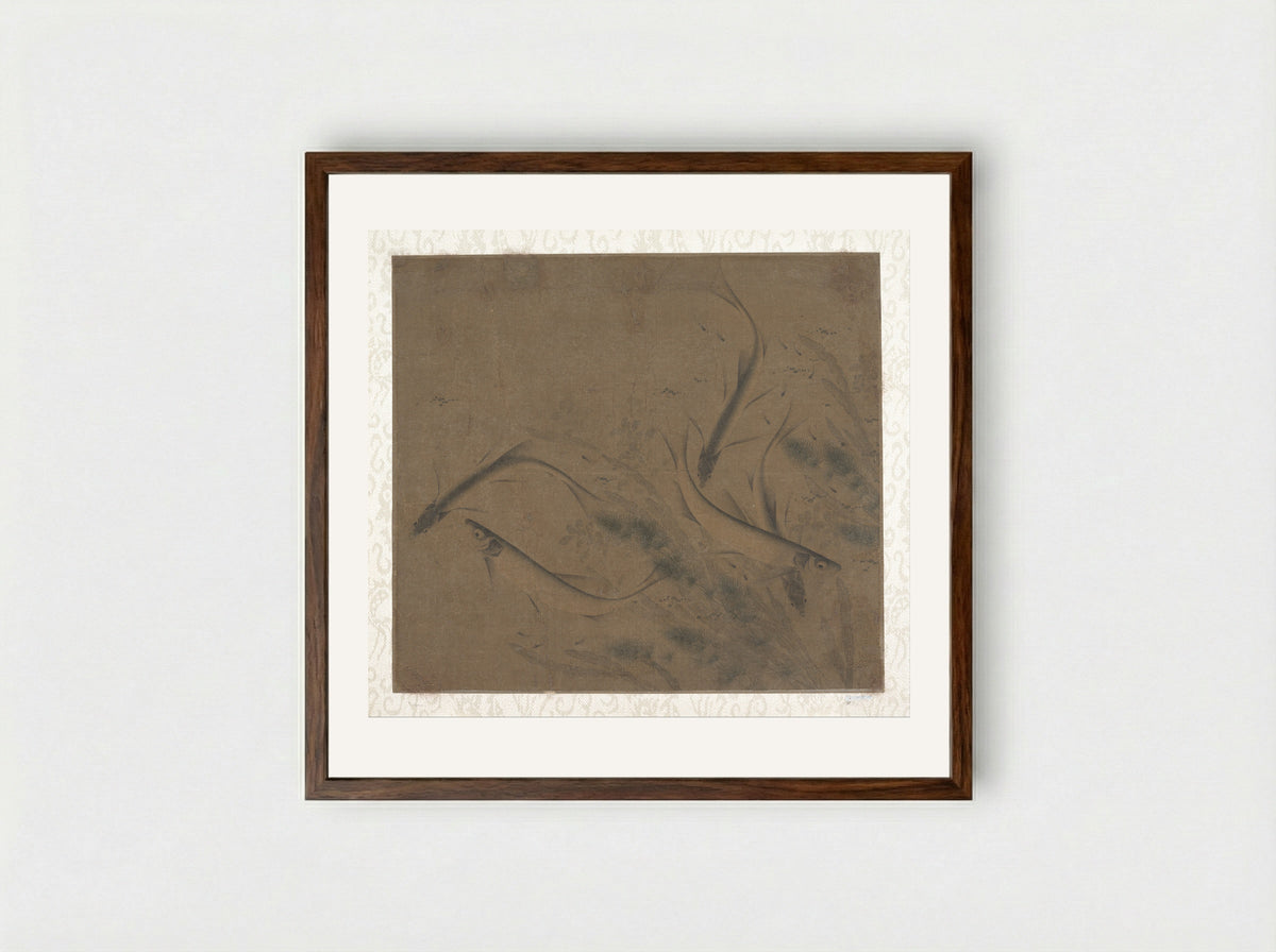 Fish at Play - Zhao Kexiong - Framed Print Dark Wood