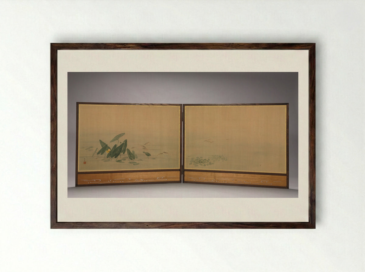 Fish in a Lotus Pond - Ōhara Donshū - Framed Print Dark Wood