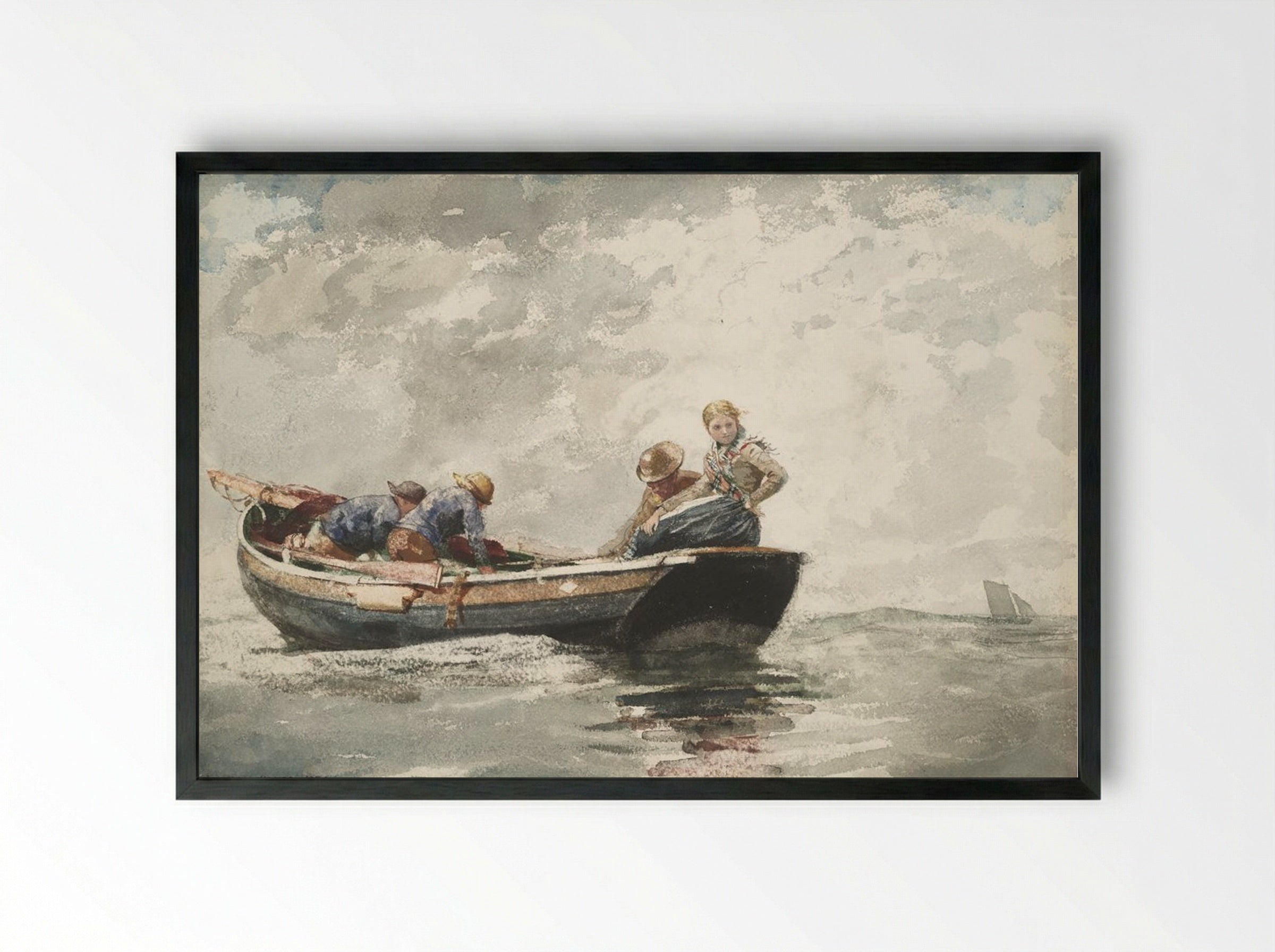 Fisher Folk in Dory - Winslow Homer - Framed Print Black
