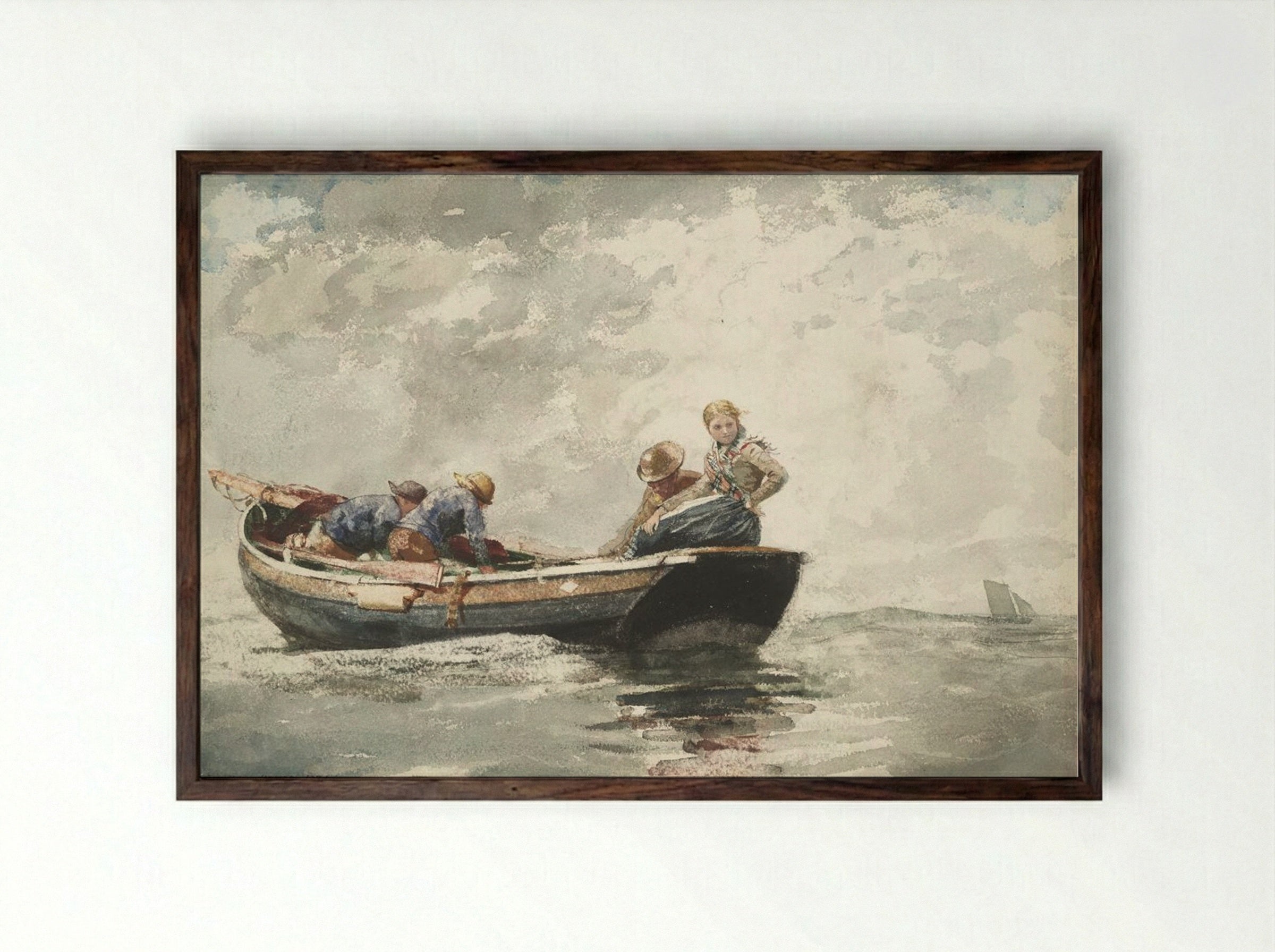 Fisher Folk in Dory - Winslow Homer - Framed Print Dark Wood