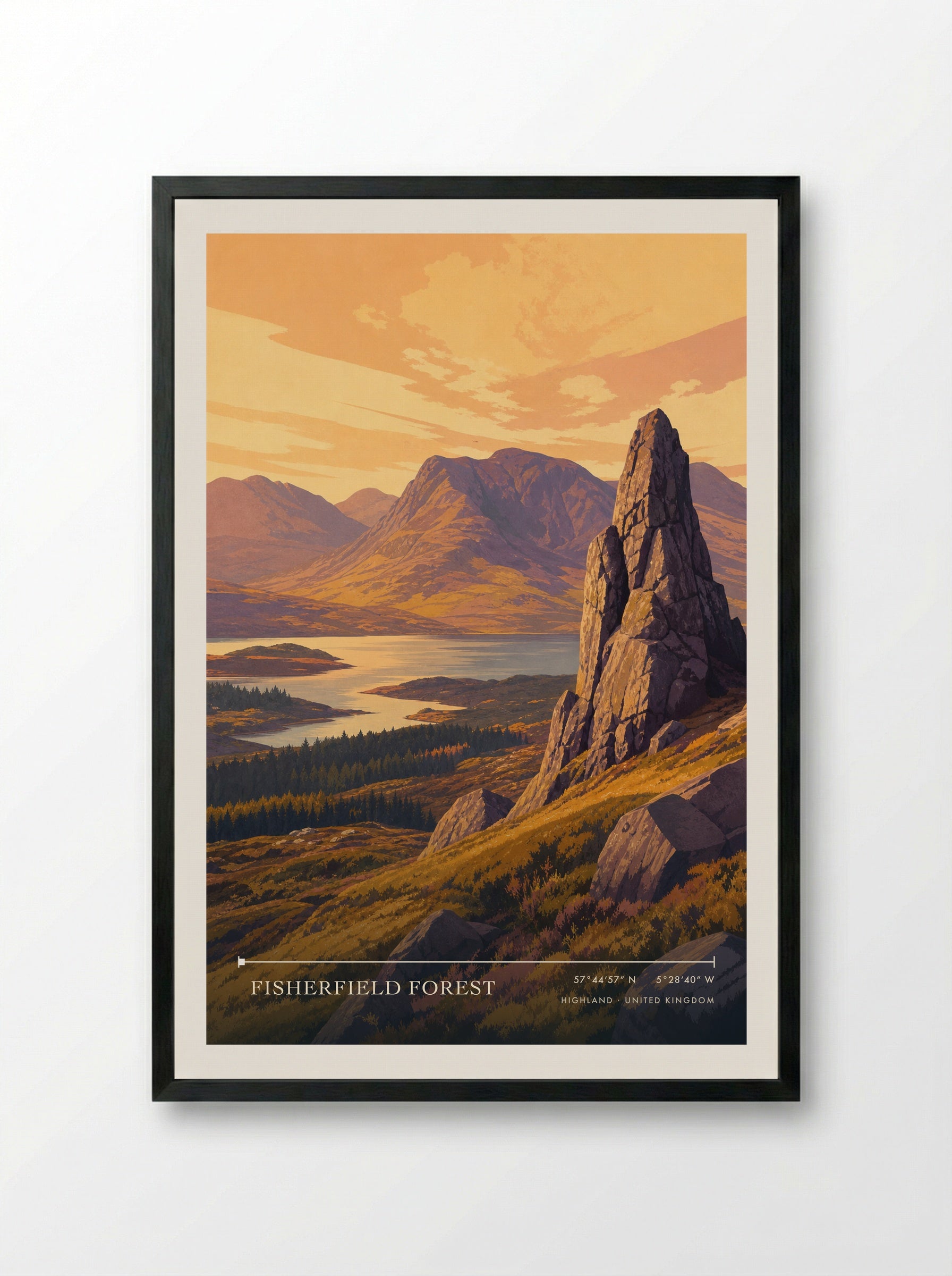 Fisherfield Forest Highland United Kingdom Travel Poster - Framed Print Black