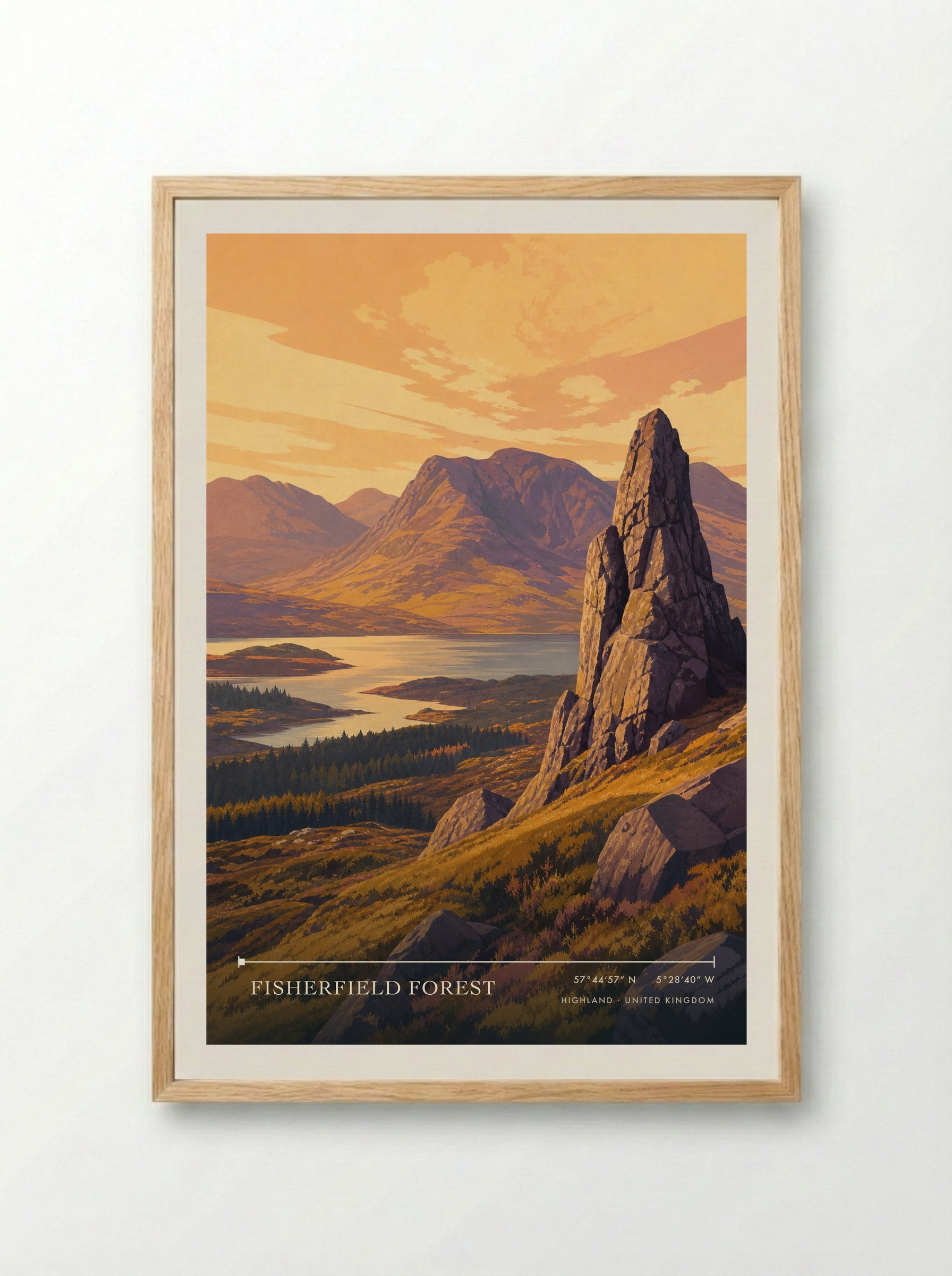 Fisherfield Forest Highland United Kingdom Travel Poster - Framed Print Wood