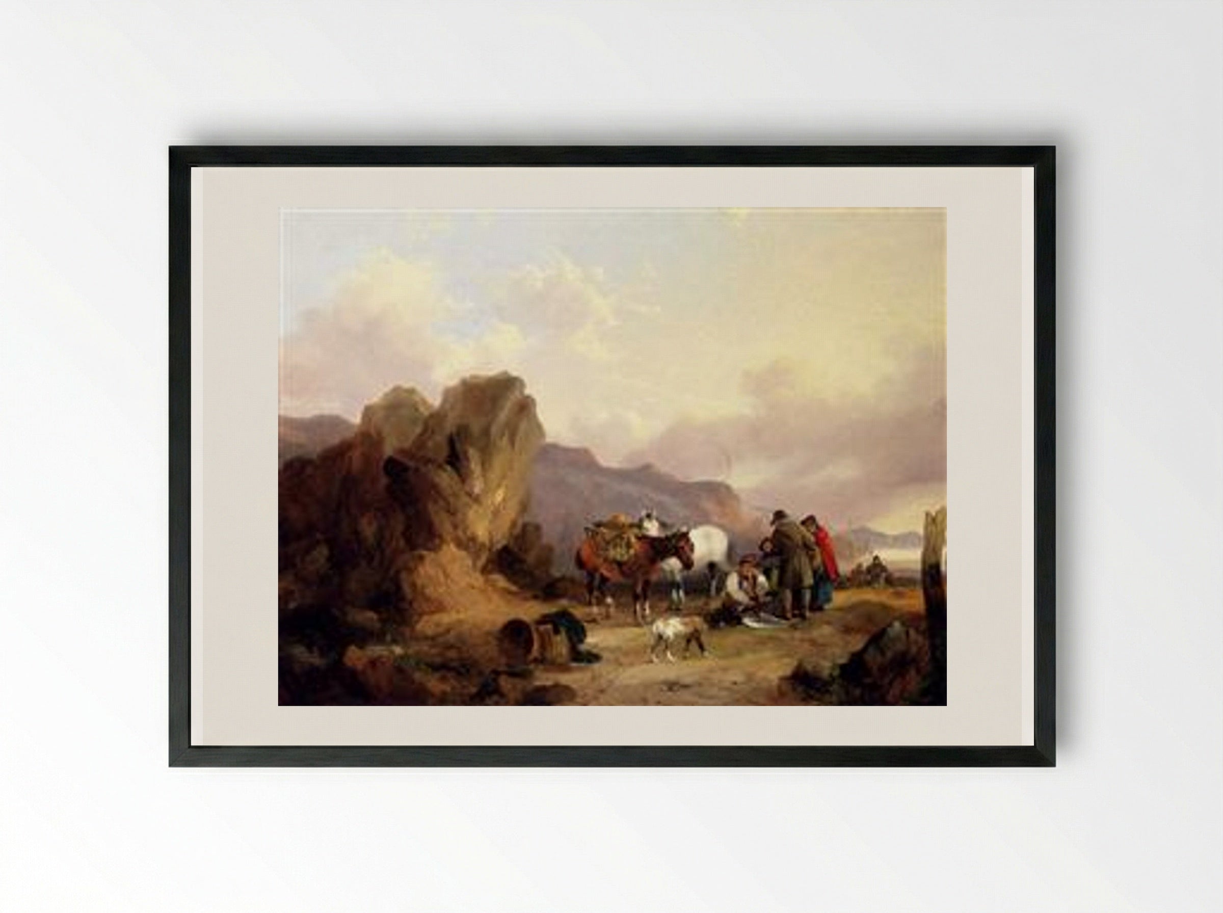 Fisherfolk Sorting The Catch - William Shayer - Framed Print Black