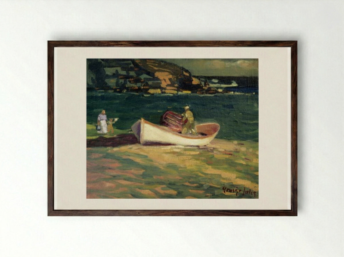 Fisherman, Cape Elizabeth, Maine - George Luks - Framed Print Dark Wood
