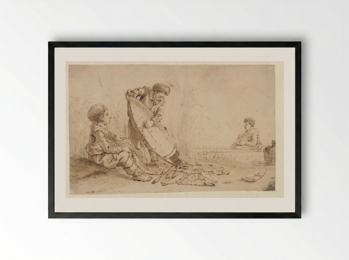 Fisherman Emptying His Net - Arent Arentsz. - Framed Print Black