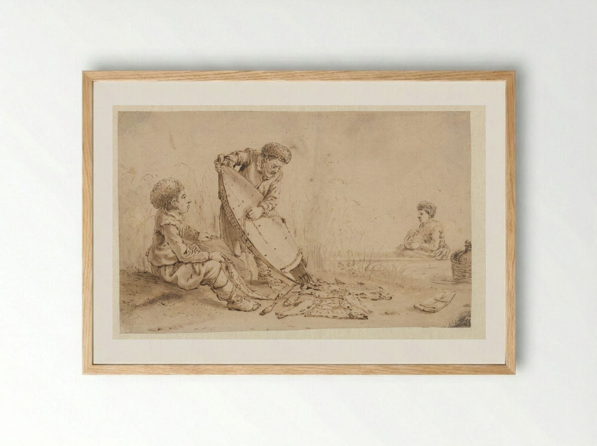 Fisherman Emptying His Net - Arent Arentsz. - Framed Print Wood