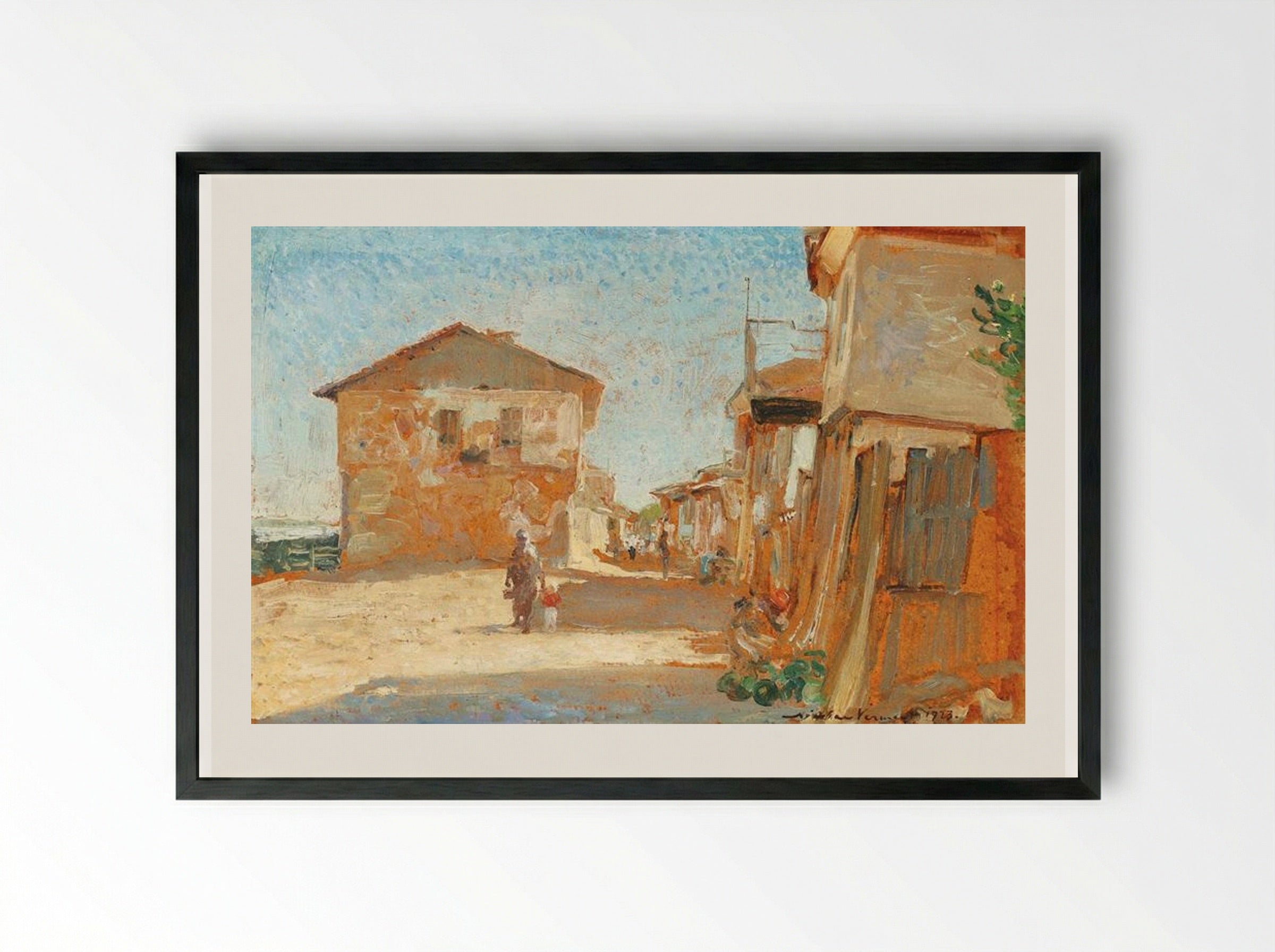 Fisherman Village in Brittany - Nicolae Vermont - Framed Print Black