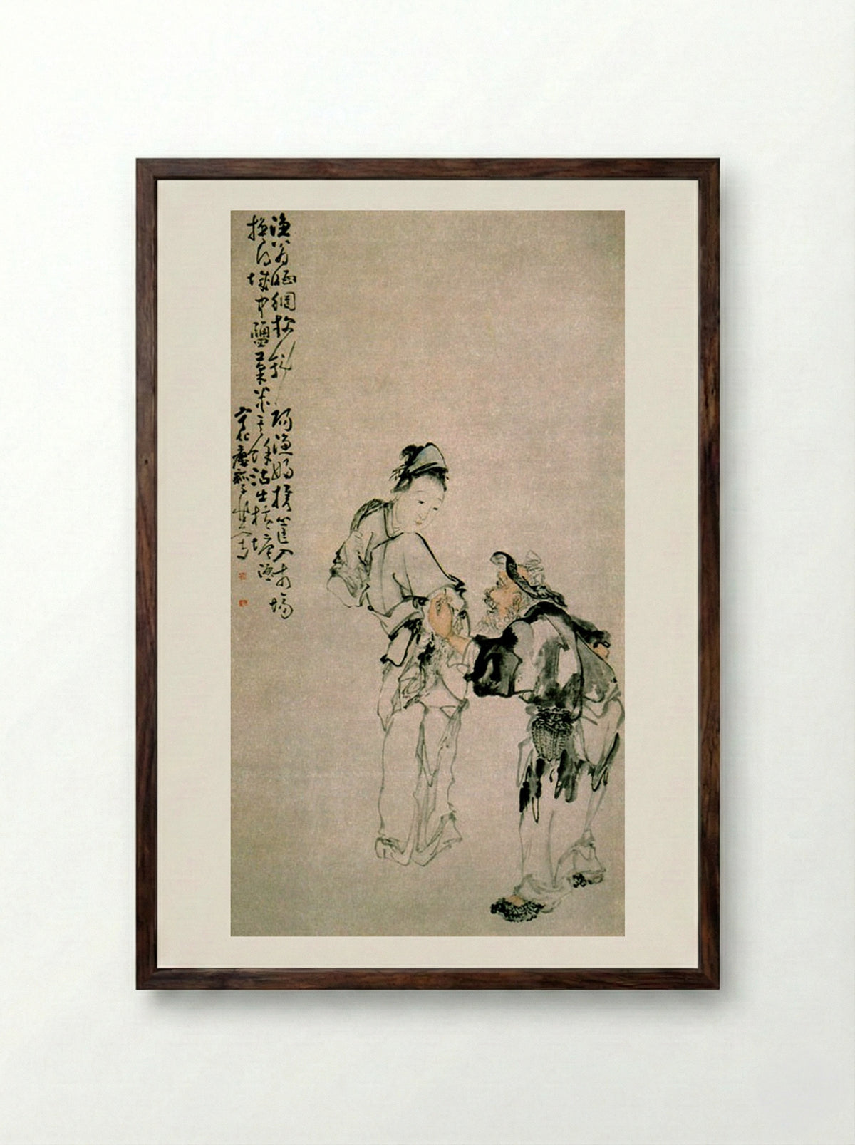 Fisherman and Fisherwoman - Huang Shen - Framed Print Dark Wood