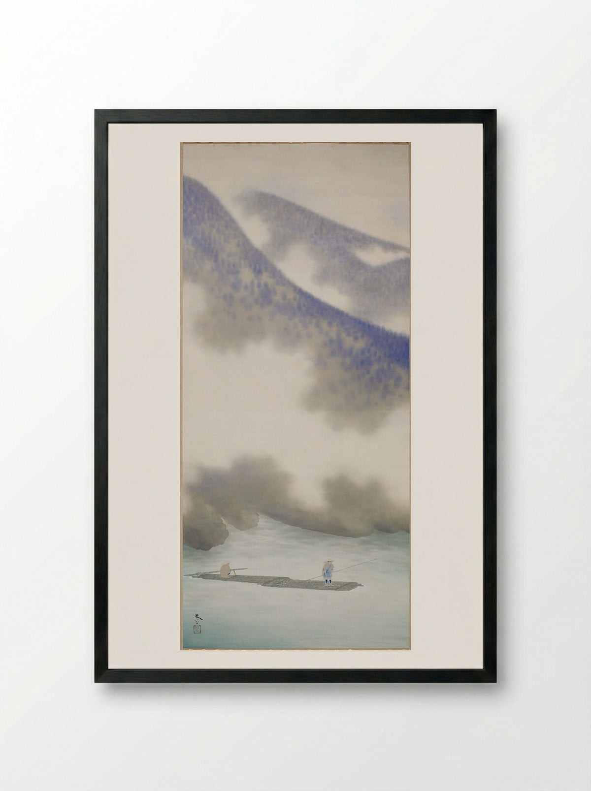 Fisherman in a Mist-Enshrouded Landscape - Hishida Shunsō - Framed Print Black