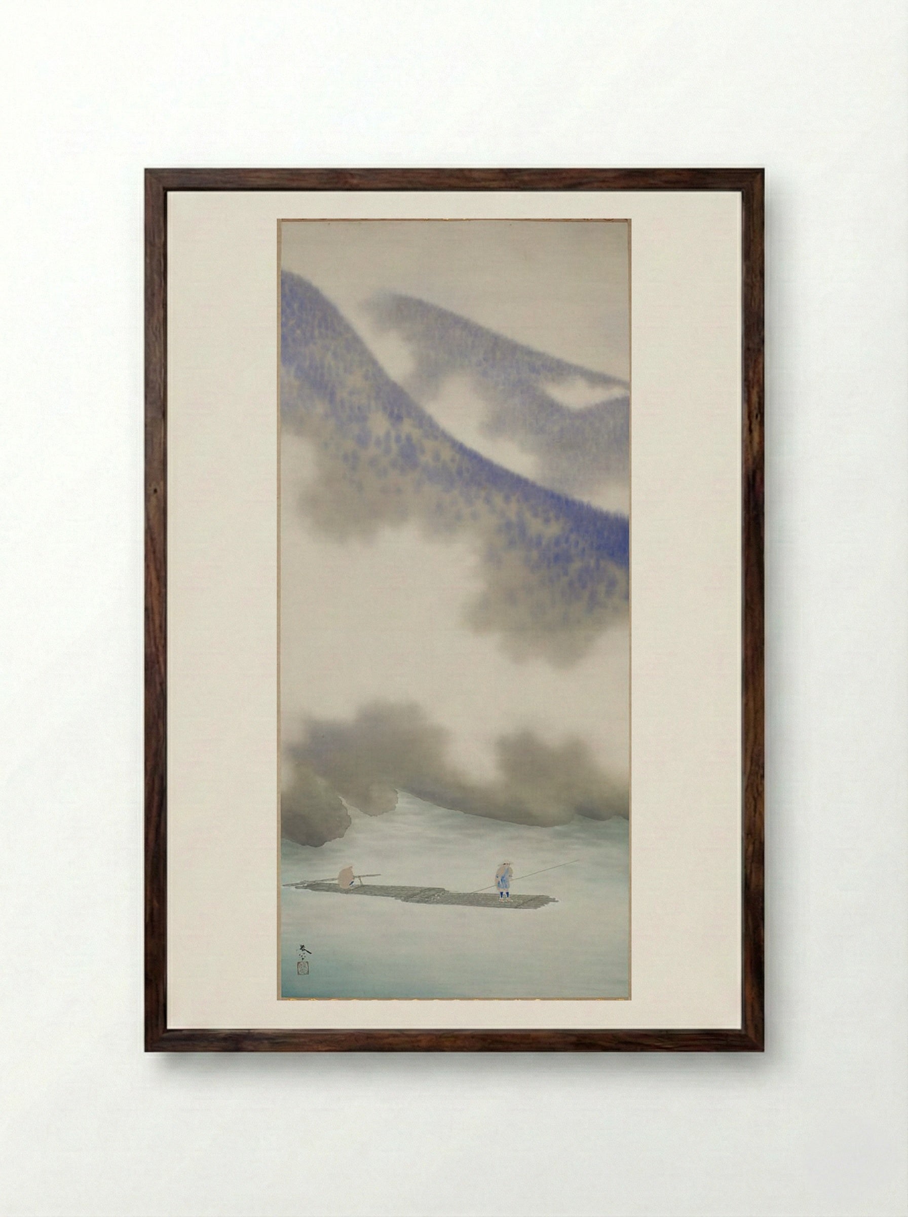 Fisherman in a Mist-Enshrouded Landscape - Hishida Shunsō - Framed Print Dark Wood