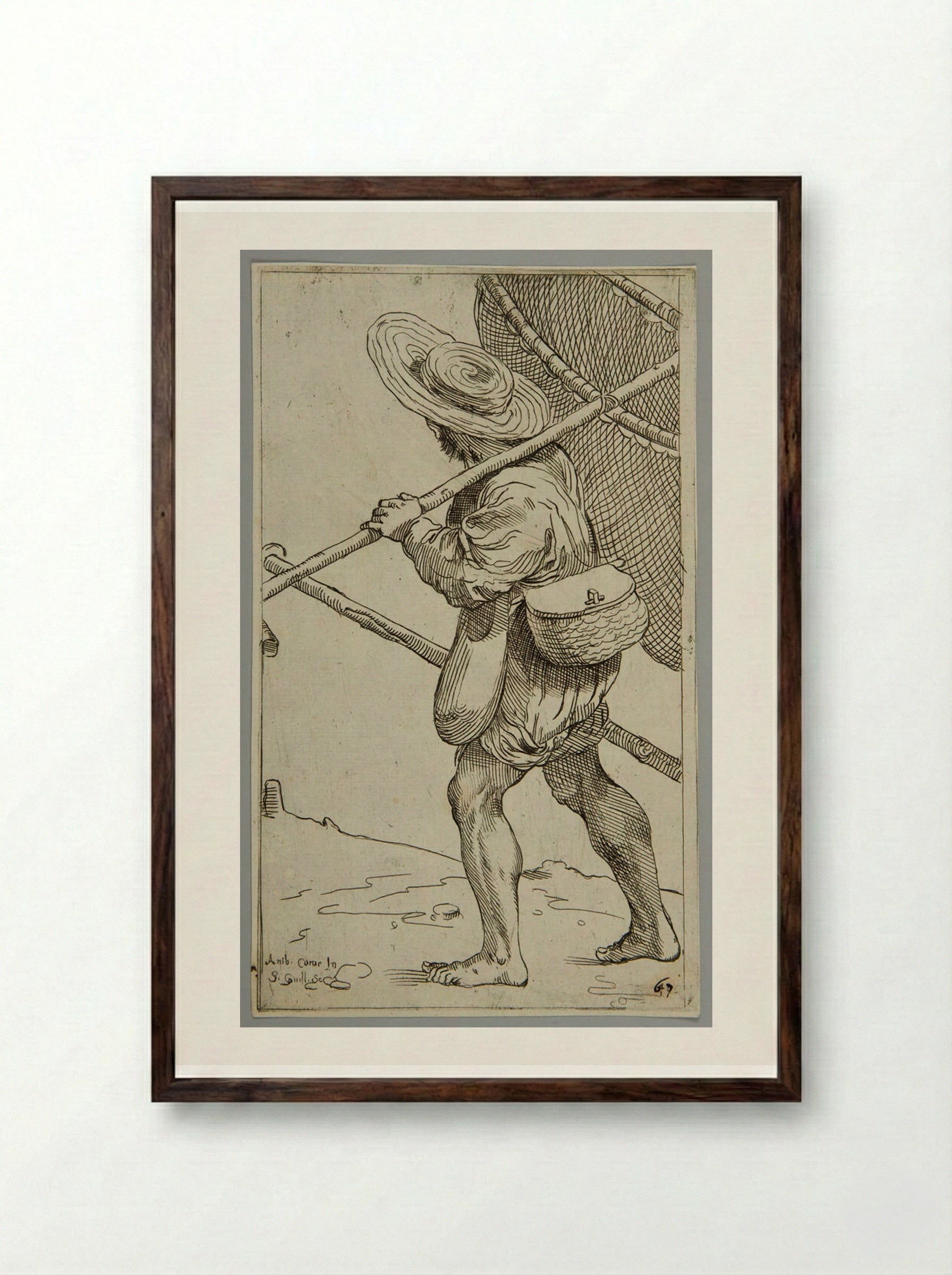 Fisherman, plate 67 - Simon Guillain - Framed Print Dark Wood