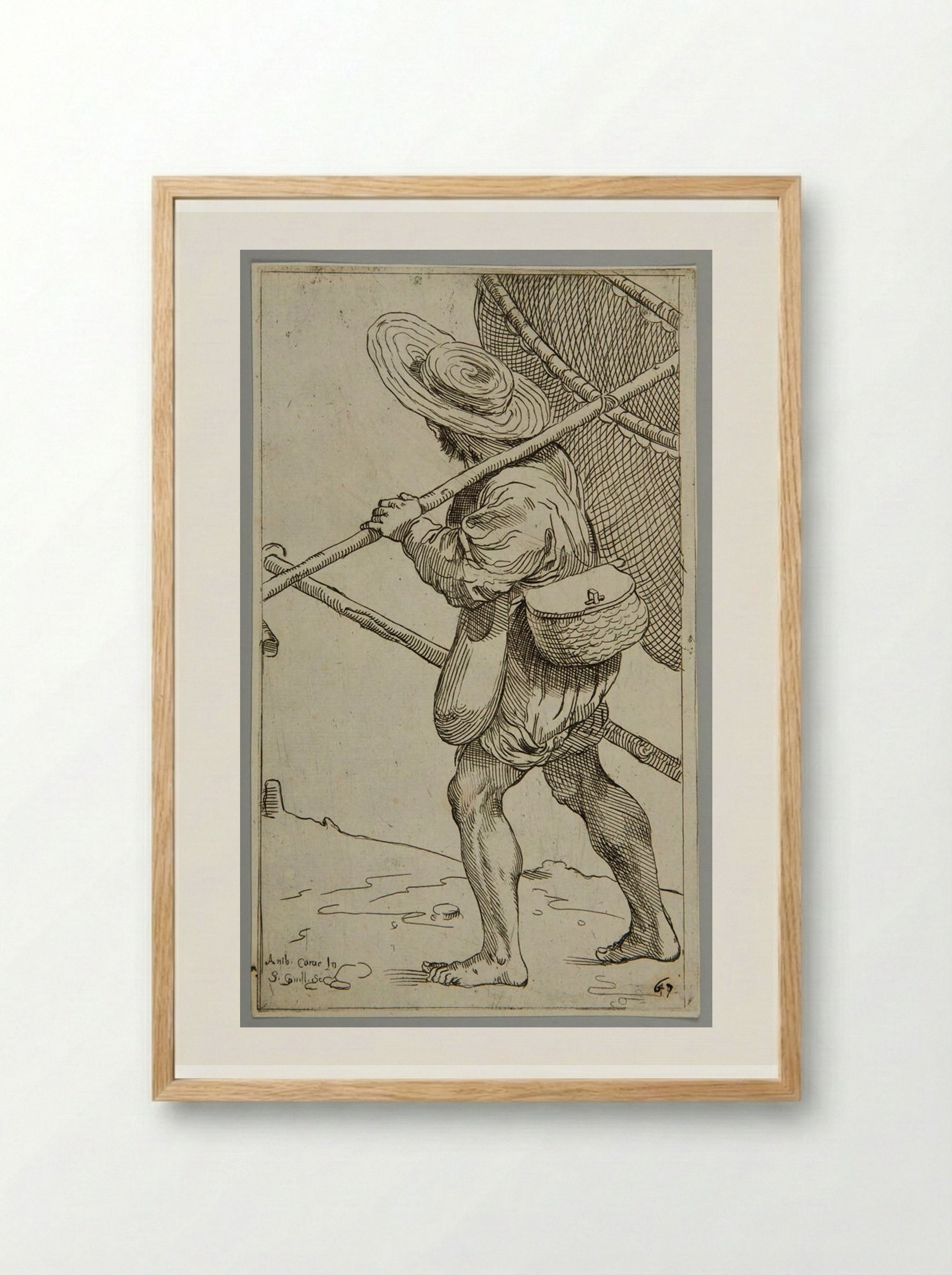 Fisherman, plate 67 - Simon Guillain - Framed Print Wood